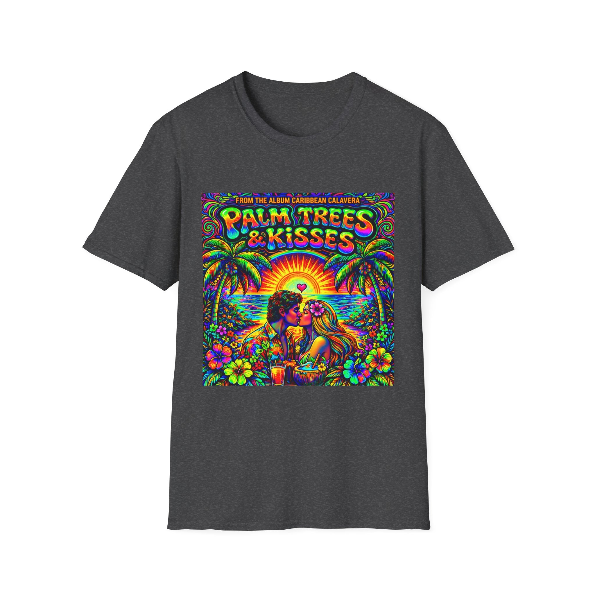 Palm Trees & Kisses Song Cover Art From The Caribbean Calavera Album  Tropical Graphic T-Shirt — Retro Sunset Beach Vibes