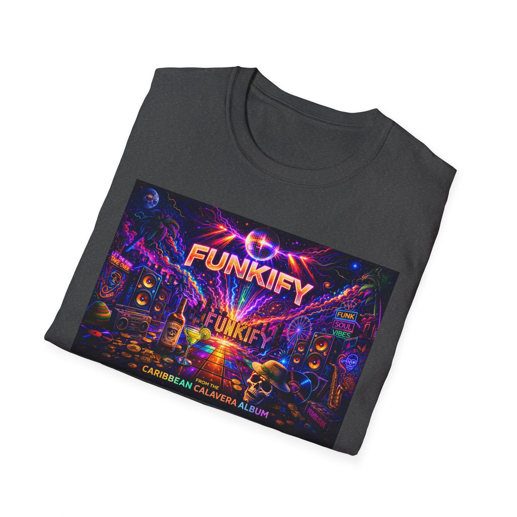 Funkify   Song Cover Art From The Caribbean Calavera Album  Neon City T-Shirt – Retro Synthwave Music Tee
