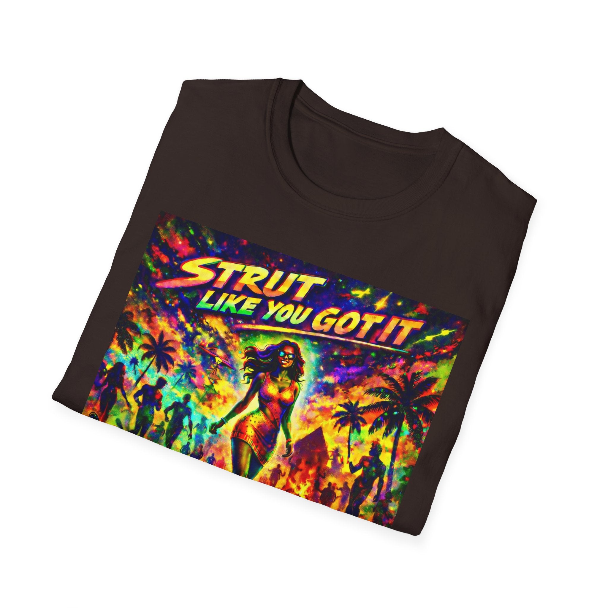 Strut Like You Got It Graphic T-Shirt  Song Cover Art From The Caribbean Calavera Album — Retro Neon Beach Vibe
