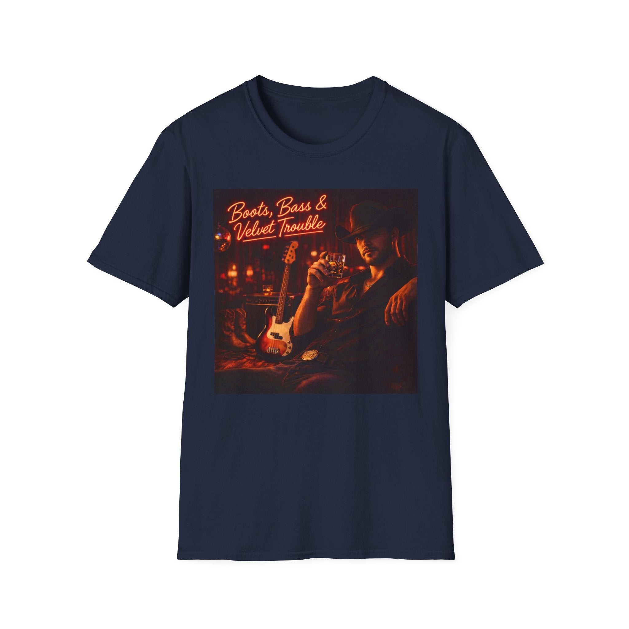 "Boots, Bass & Velvet Trouble" Retro Music Tee Vintage Rock T-Shirt —