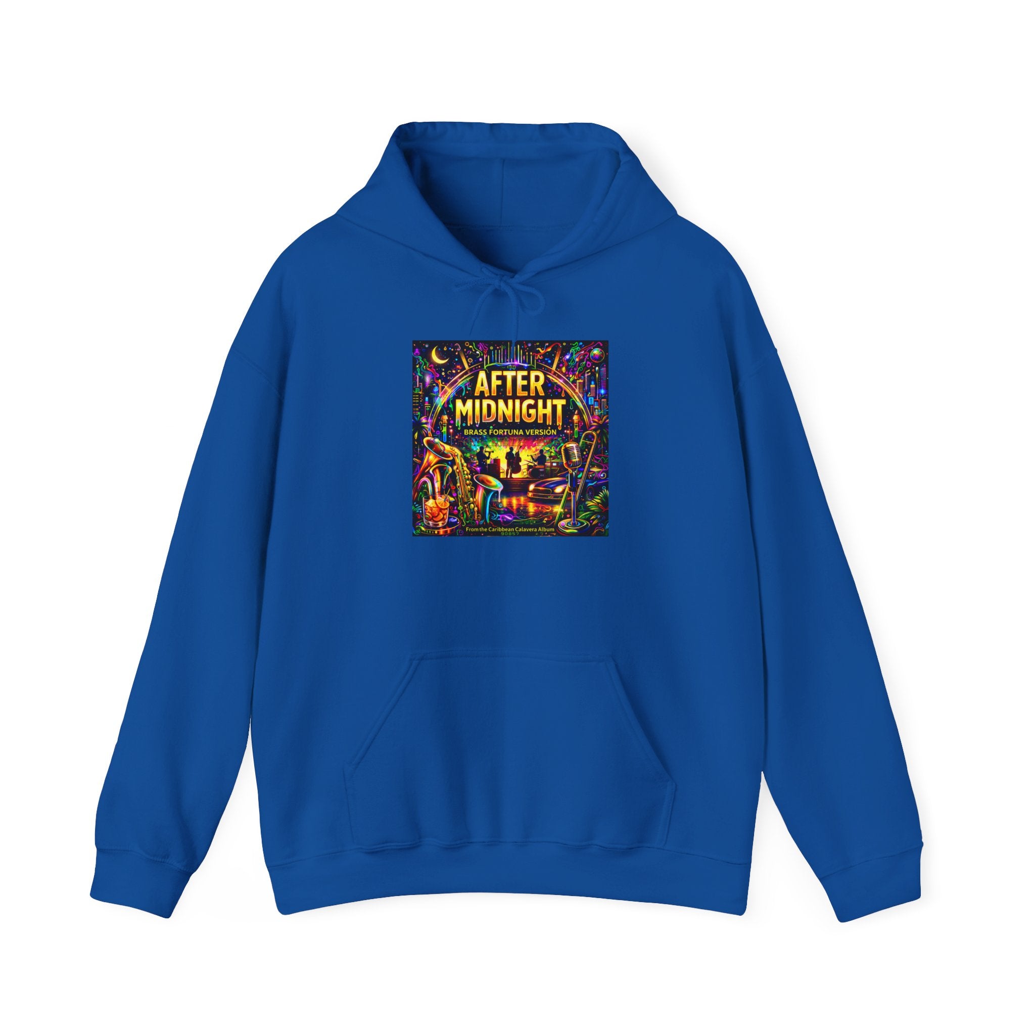 After Midnight Hoodie  Song Cover Art From The Caribbean Calavera Album  — Neon City Nightlife Graphic Sweatshirt