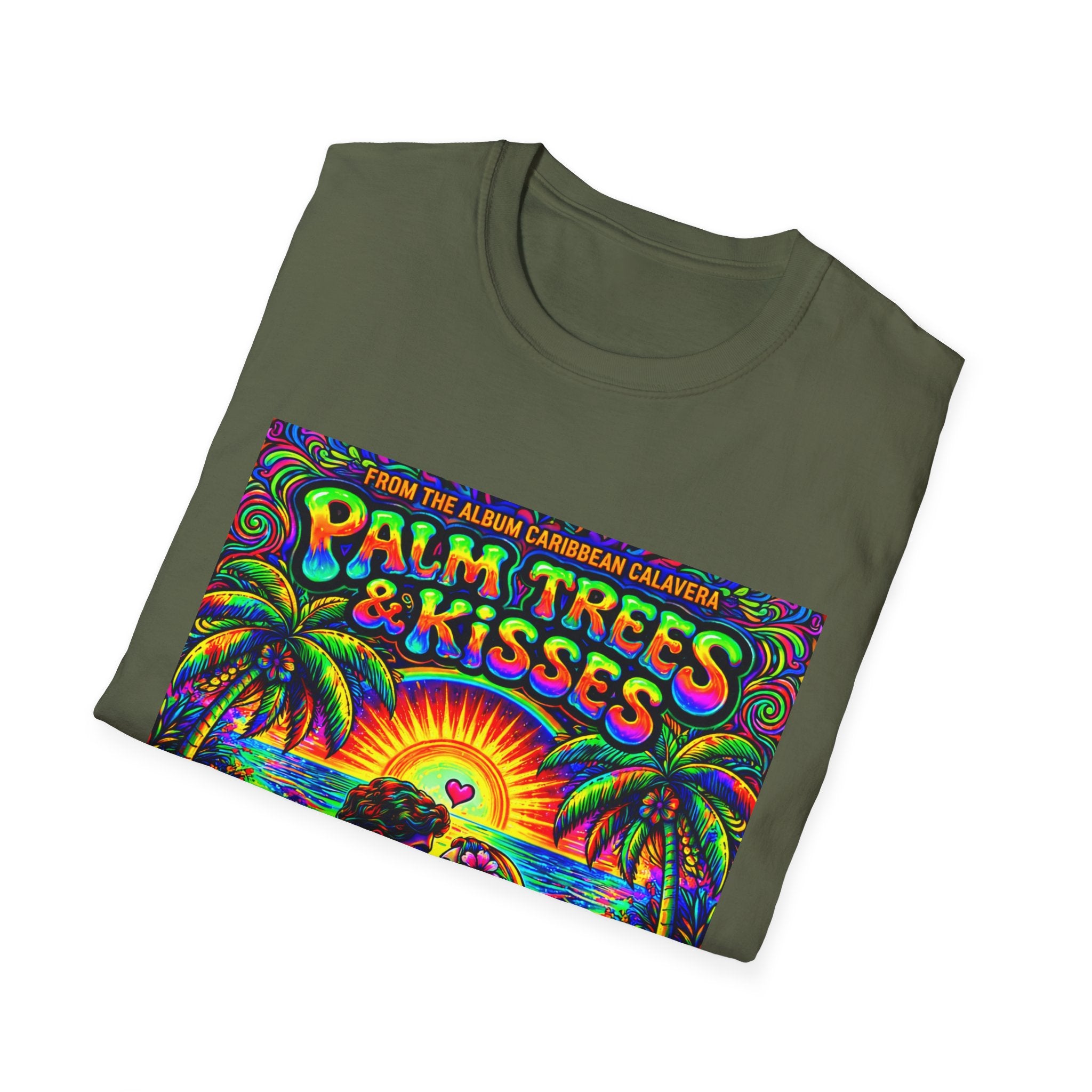 Palm Trees & Kisses Song Cover Art From The Caribbean Calavera Album  Tropical Graphic T-Shirt — Retro Sunset Beach Vibes
