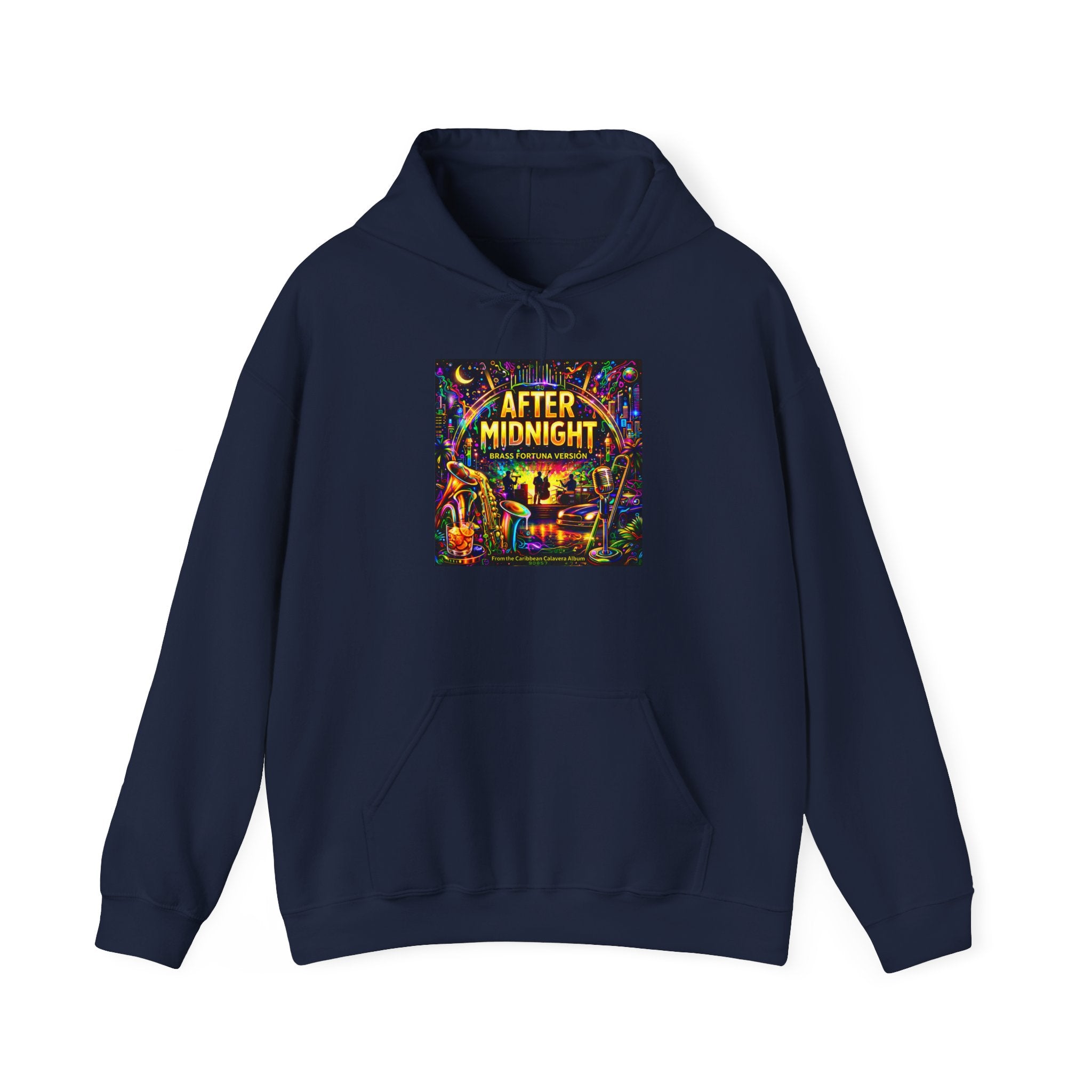 After Midnight Hoodie  Song Cover Art From The Caribbean Calavera Album  — Neon City Nightlife Graphic Sweatshirt