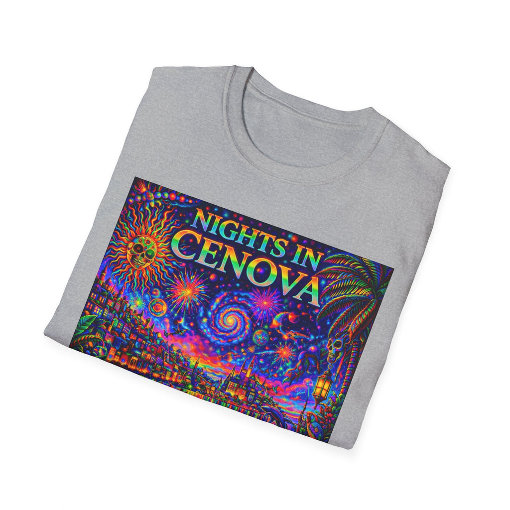 Nights in Cenovia T-Shirt  Song Cover Art From The Caribbean Calavera Album   — Colorful Fireworks Cityscape Tee