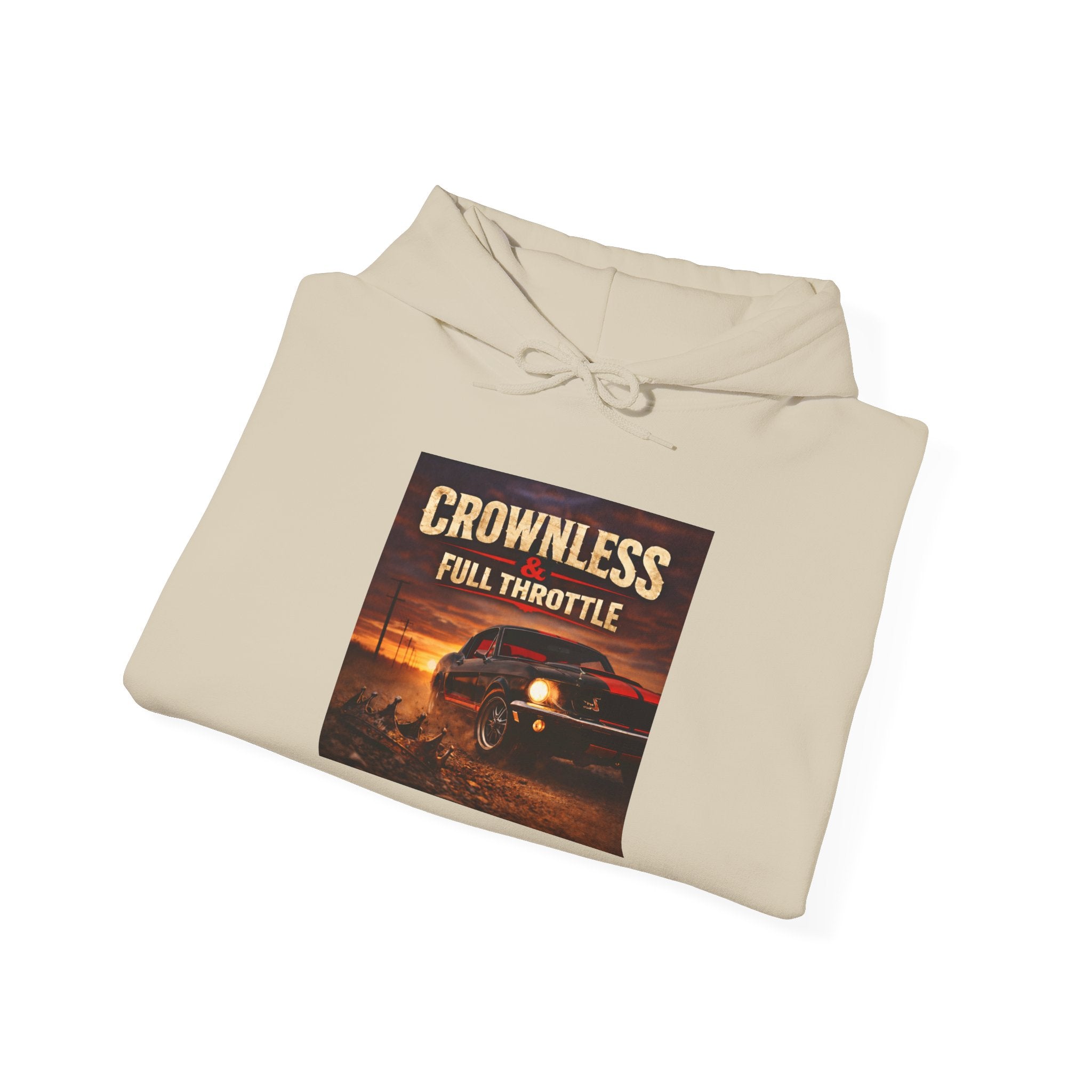 Crownless & Full Throttle Album Hoodie - Vintage Muscle Car Sunset Pullover