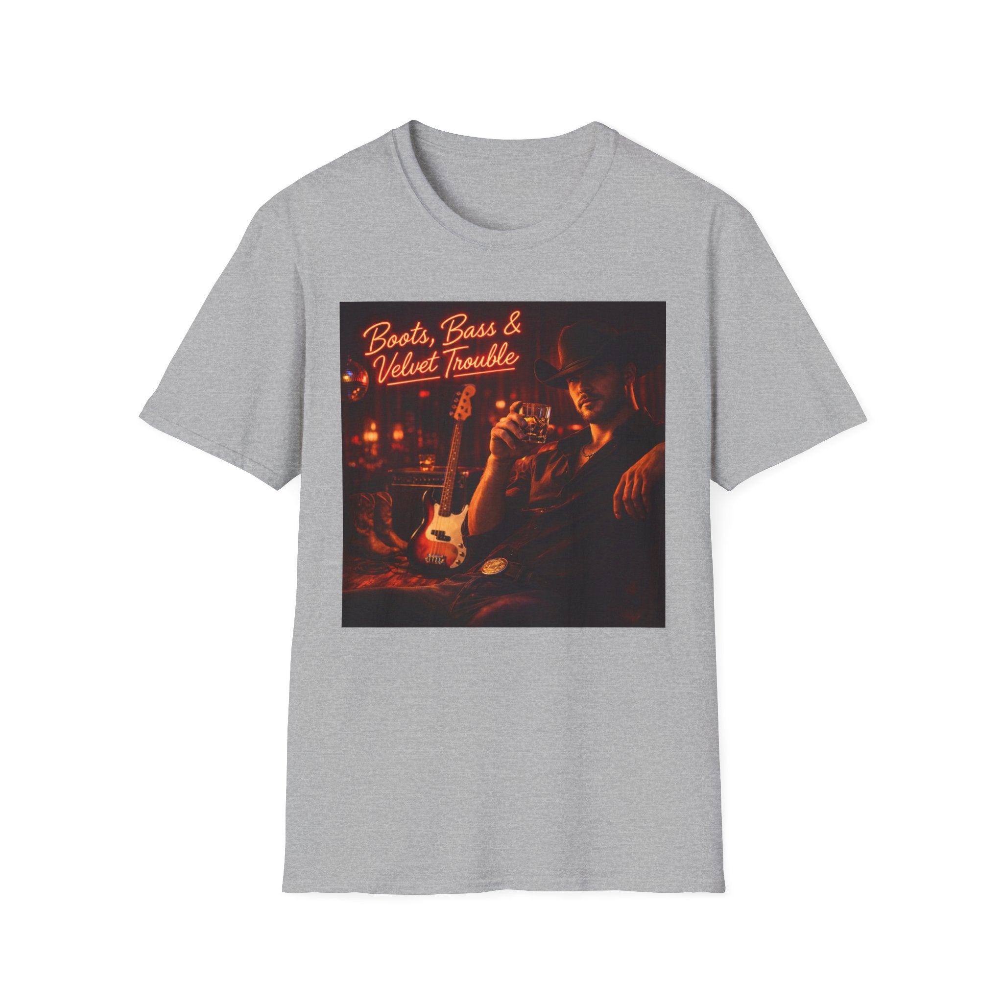 "Boots, Bass & Velvet Trouble" Retro Music Tee Vintage Rock T-Shirt —