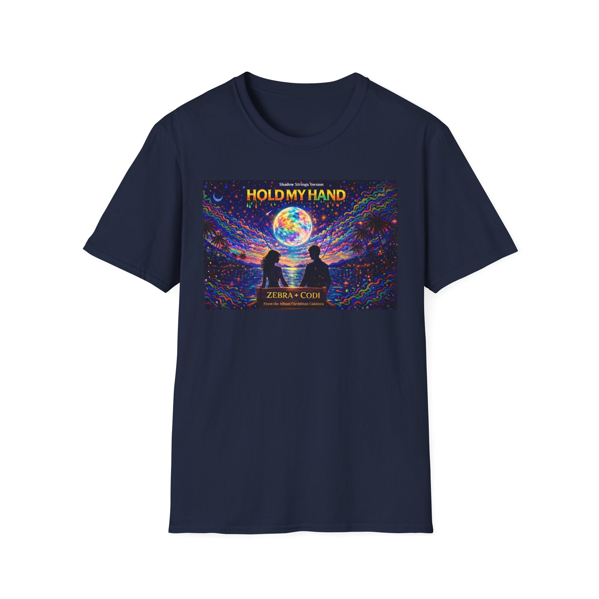 Hold My Hand Graphic T-Shirt  Song Cover Art From The Caribbean Calavera Album — Cosmic Couple Silhouette Tee