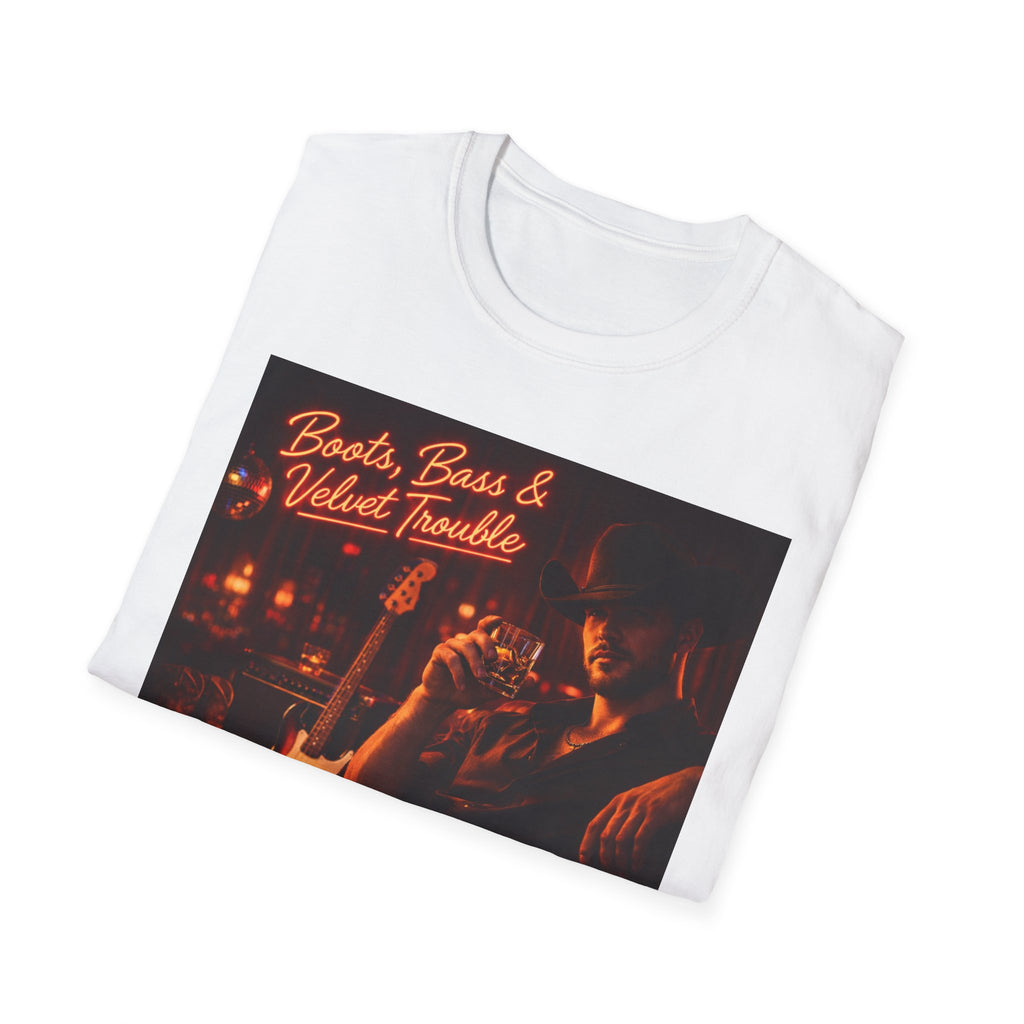 "Boots, Bass & Velvet Trouble" Retro Music Tee Vintage Rock T-Shirt —