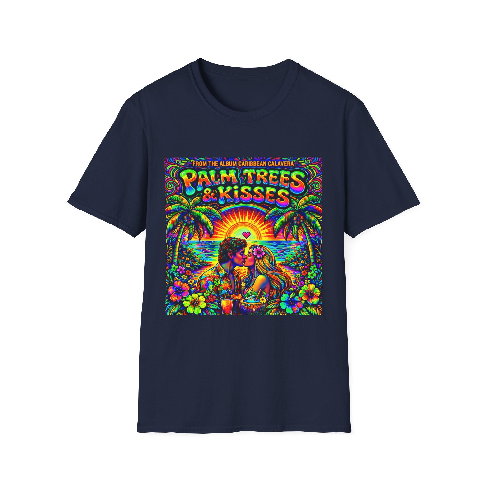 Palm Trees & Kisses Song Cover Art From The Caribbean Calavera Album  Tropical Graphic T-Shirt — Retro Sunset Beach Vibes