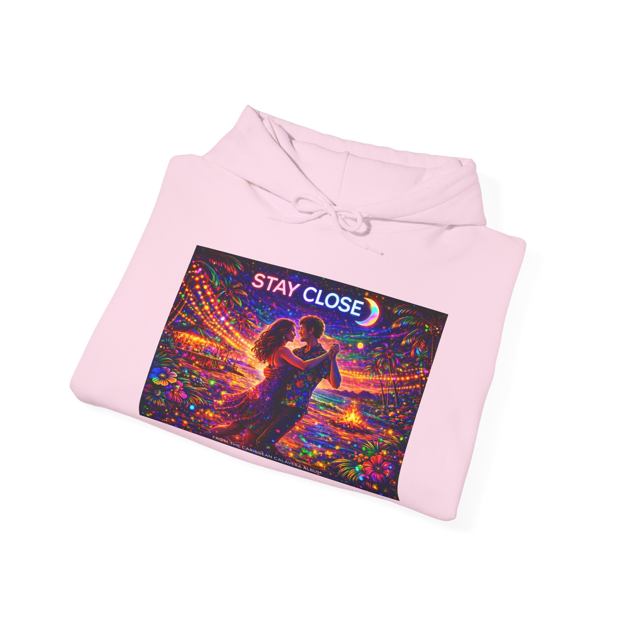 Stay Close Hoodie   Song Cover Art From The Caribbean Calavera Album  — Romantic Neon Couple Pullover