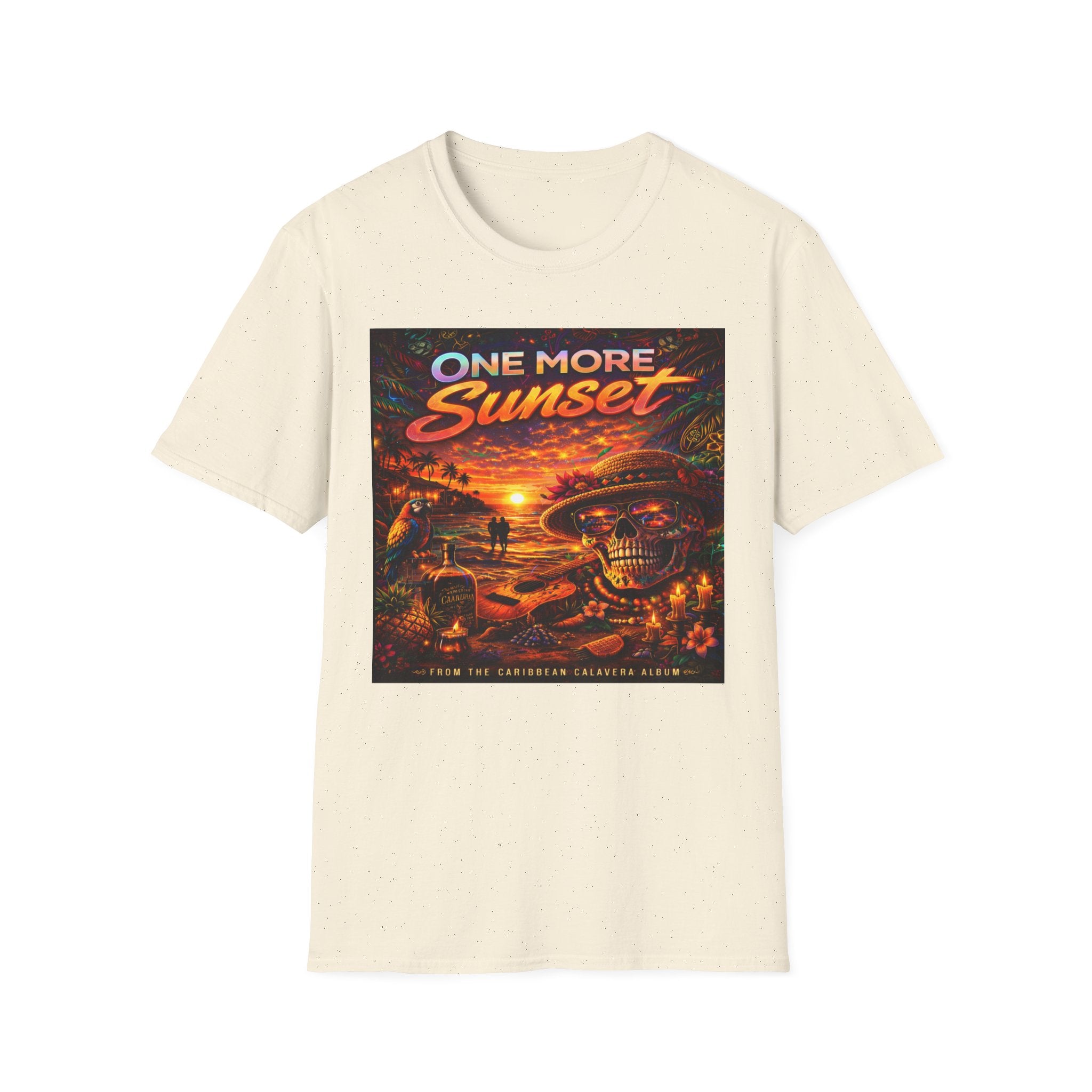 One More Sunset T-Shirt —  Song Cover Art From The Caribbean Calavera Album Retro Surf Skull Sunset Graphic Tee
