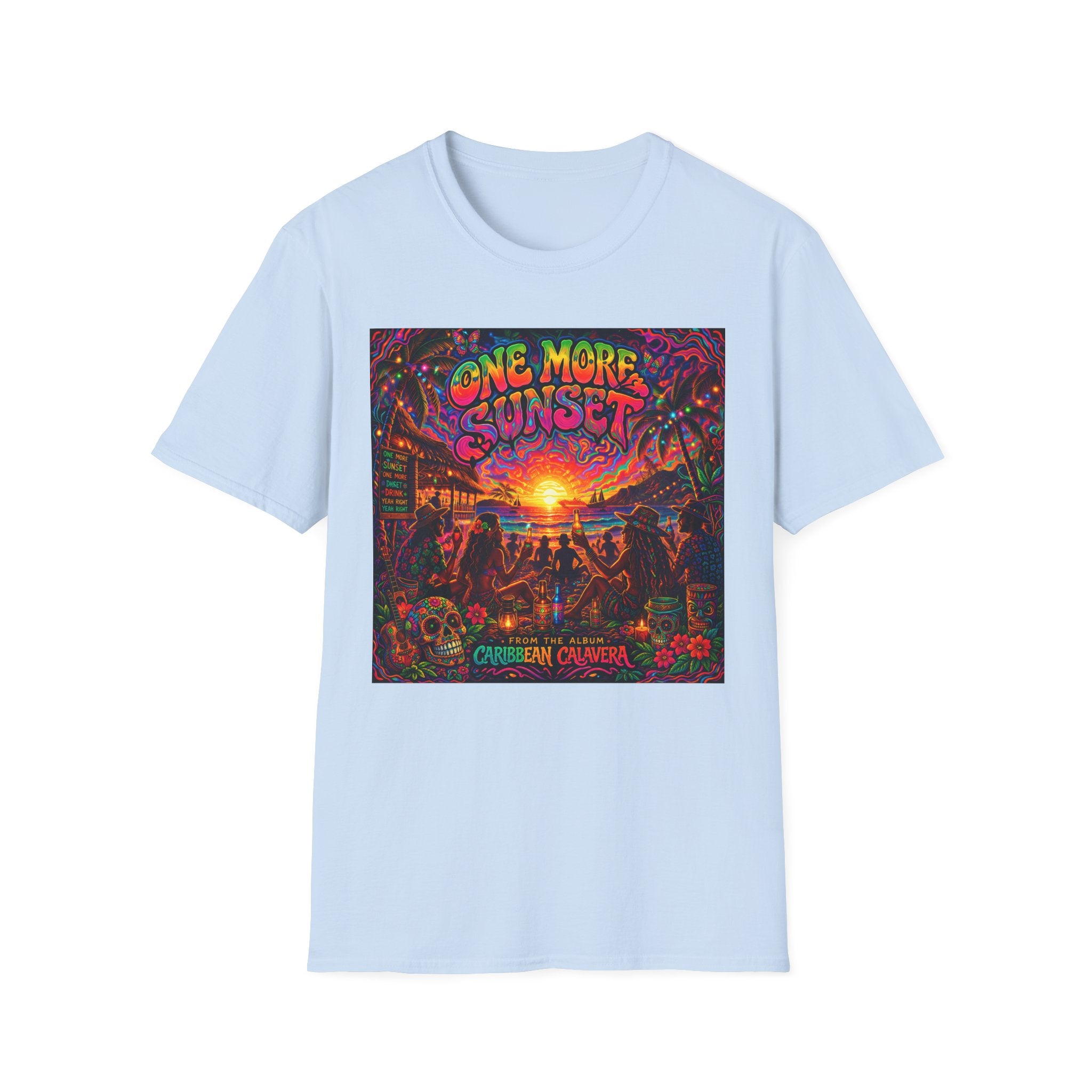 One More Sunset T-Shirt —  Song Cover Art From The Caribbean Calavera Album   Tropical Sunset Concert Graphic Tee
