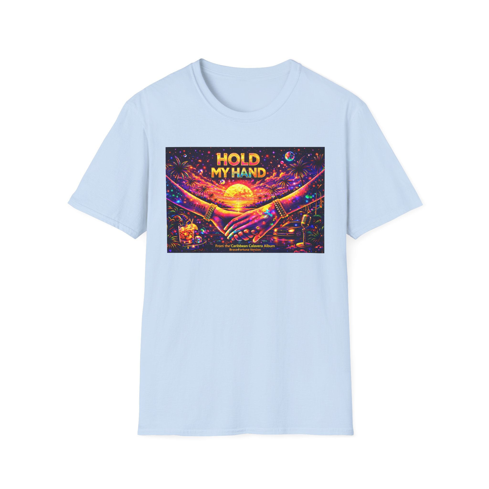 Hold My Hand T-Shirt  Song Cover Art From The Caribbean Calavera Album — Retro Sunset Hands Graphic Tee