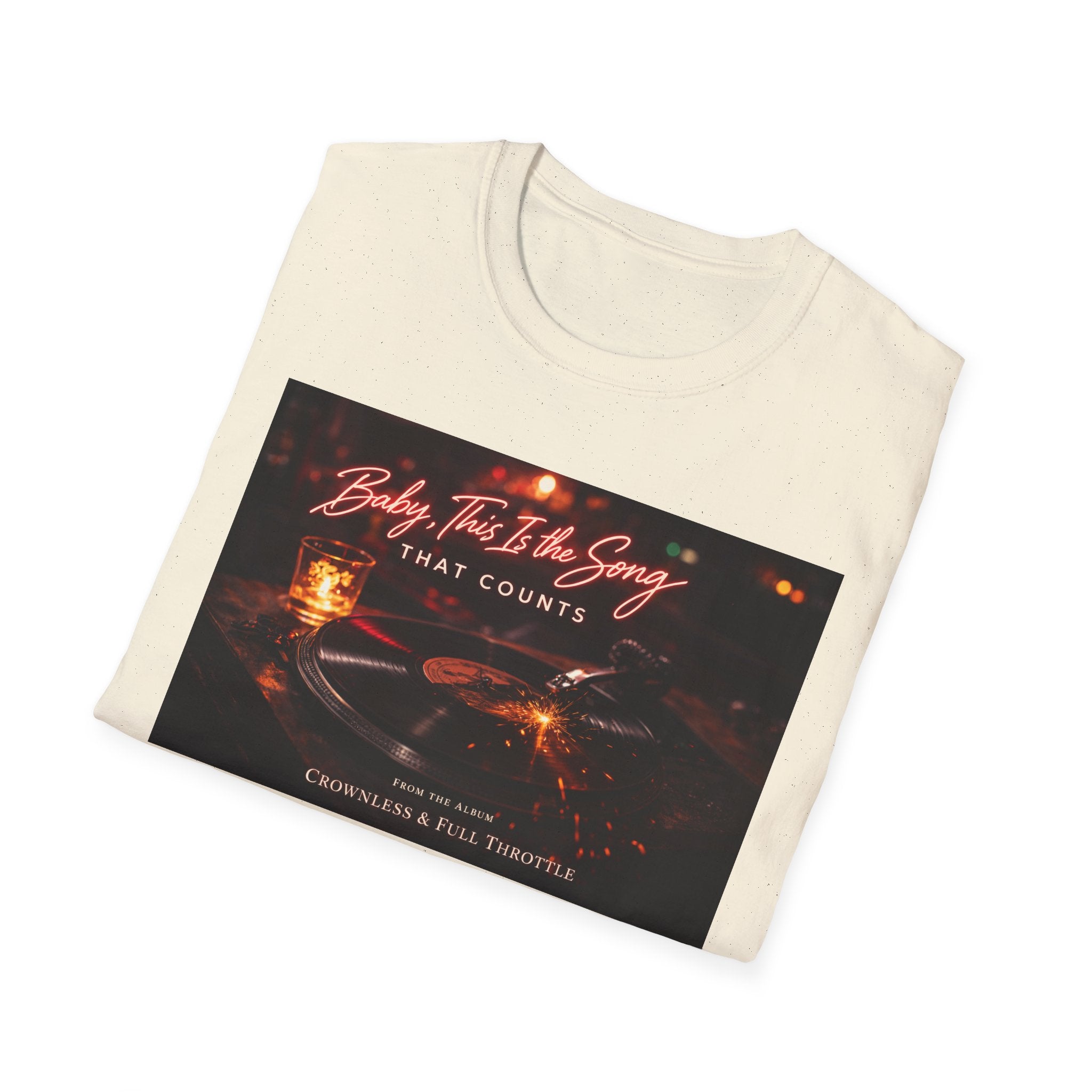T‑Shirt — 'Baby, It's The Song That Counts'  Crownless and Full Throttle Album Cover Artwork Retro Candlelit Music Graphic Tee