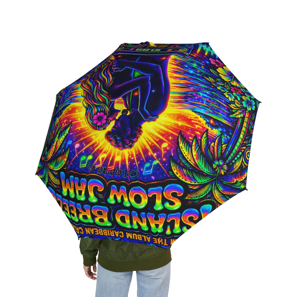 Island Breeze Slow Jam Song Cover Artwork Psychedelic Reggae Foldable Umbrella — Colorful Island Vibes, Semi-Automatic