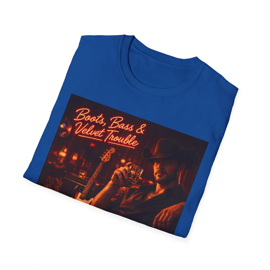 "Boots, Bass & Velvet Trouble" Retro Music Tee Vintage Rock T-Shirt —