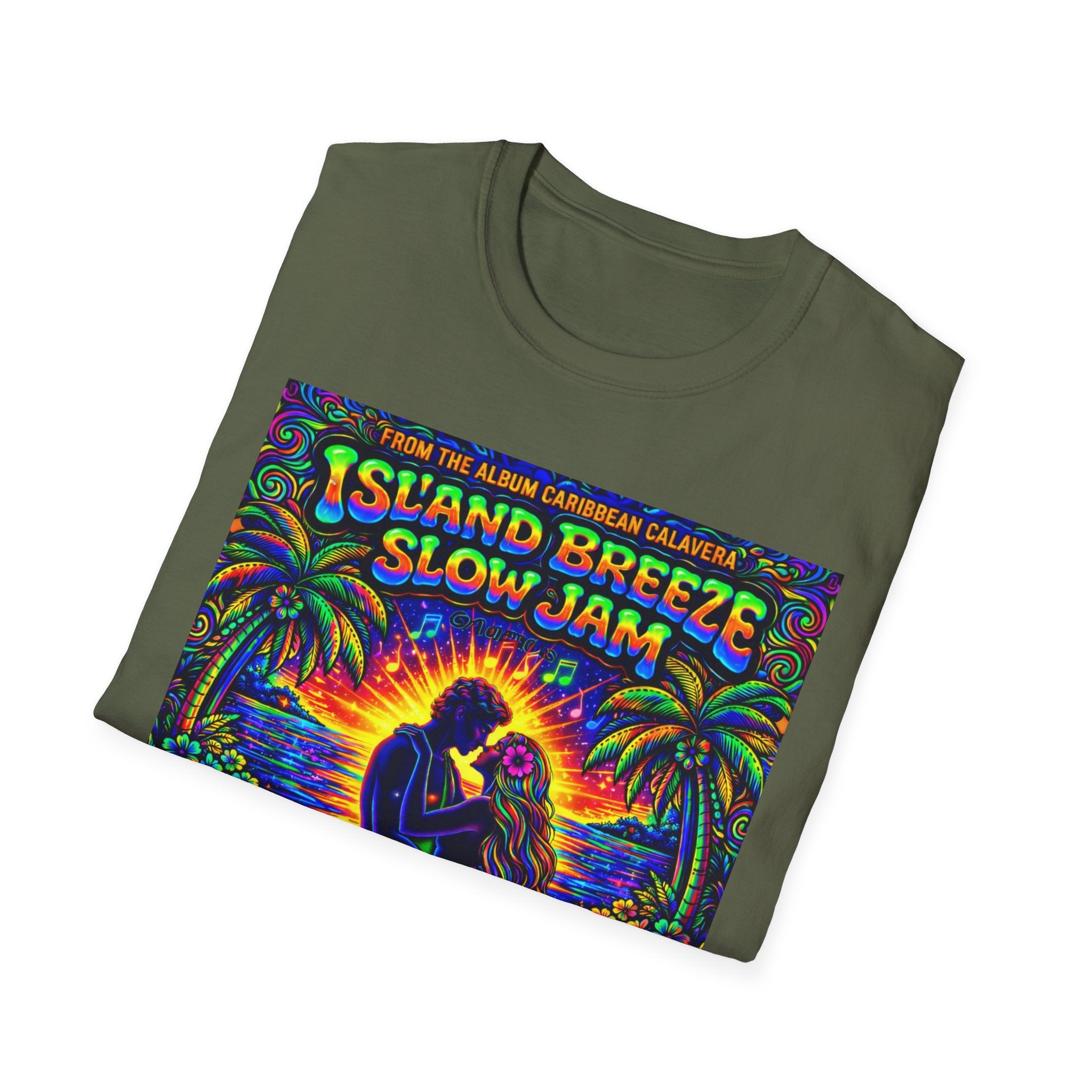 Island Breeze Slow Jam T-Shirt  Song Cover Art From The Caribbean Calavera Album   — Retro Tropical Sunset Music Tee