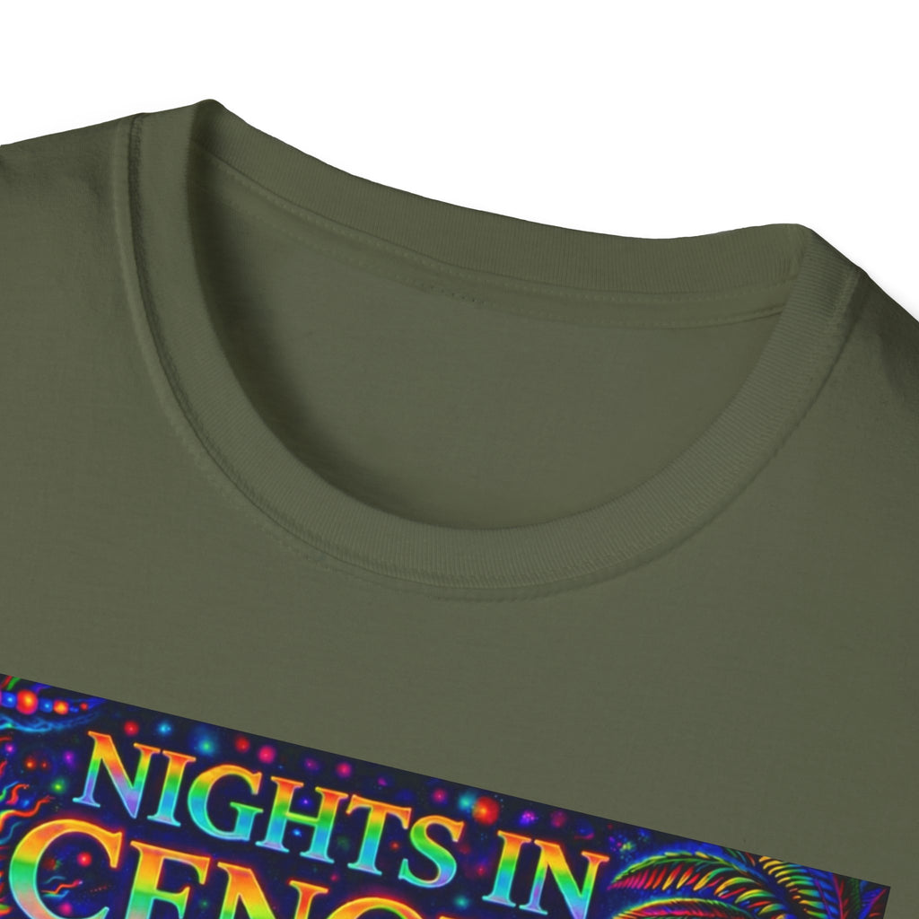 Nights in Cenovia T-Shirt  Song Cover Art From The Caribbean Calavera Album   — Colorful Fireworks Cityscape Tee