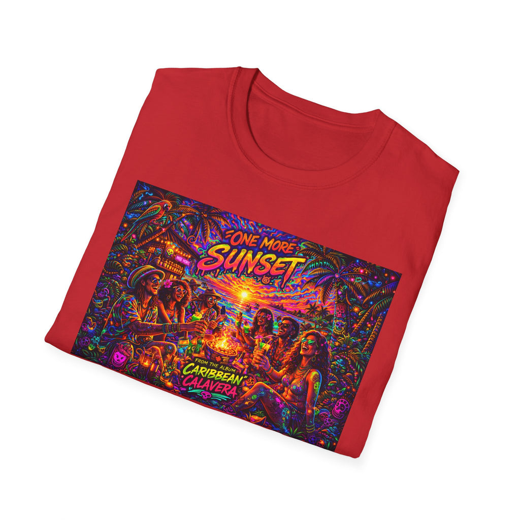 One More Sunset Bonfire Graphic T-Shirt  Song Cover Art From The Caribbean Calavera Album   — "Sunset" Neon Beach Party Tee