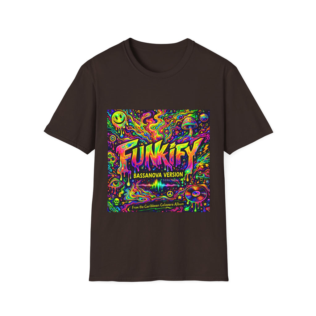 Funkify Graphic T‑Shirt   Song Cover Art From The Caribbean Calavera Album — Psychedelic Neon Music Art Tee