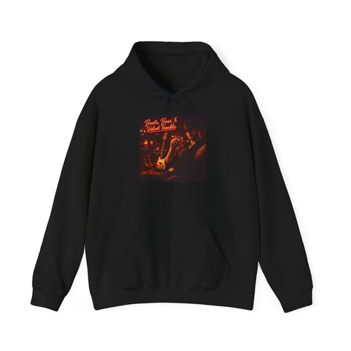 Boots Bass & Velvet Trouble Vintage Whiskey & Guitars Graphic Hoodie Cozy Bar Night Hoodie –