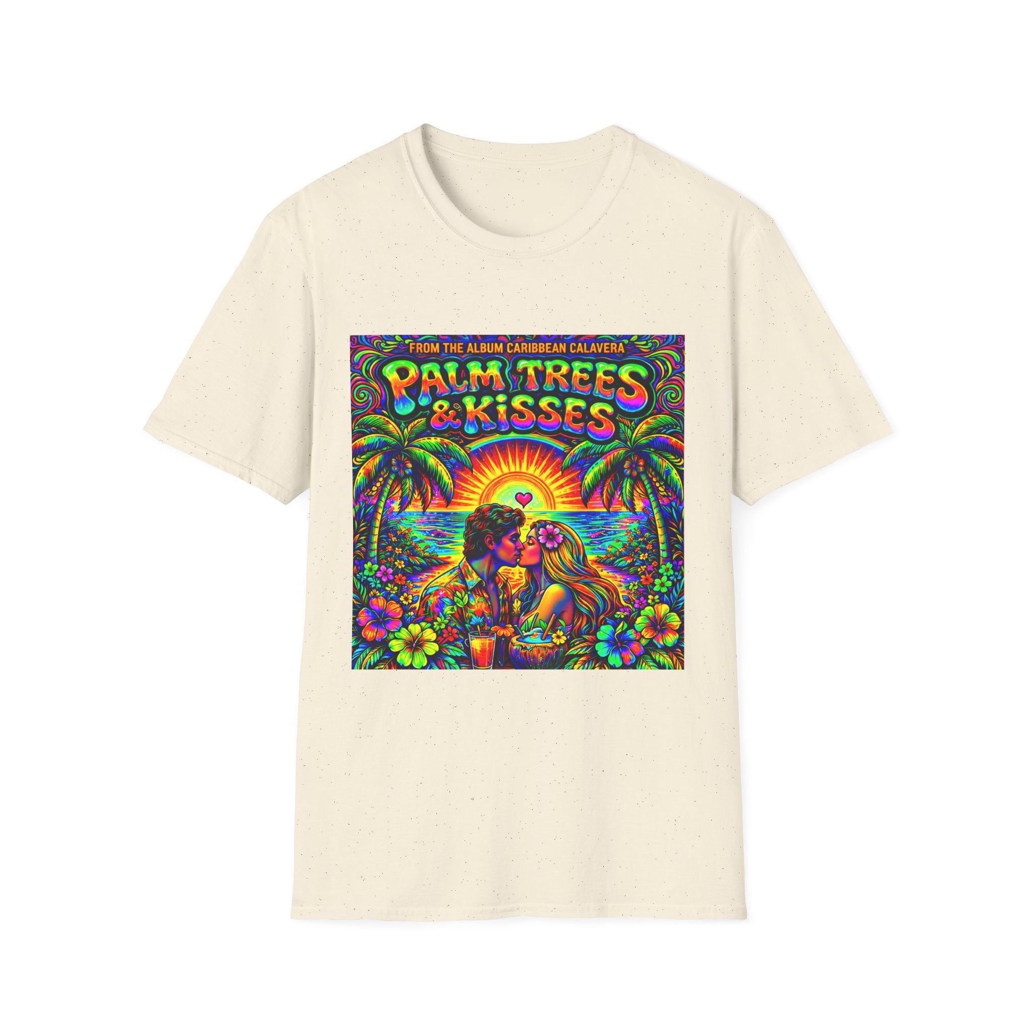 Palm Trees & Kisses Song Cover Art From The Caribbean Calavera Album  Tropical Graphic T-Shirt — Retro Sunset Beach Vibes