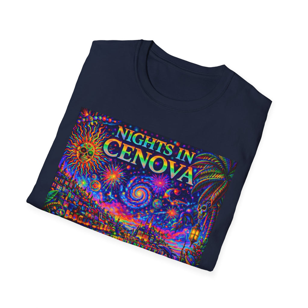 Nights in Cenovia T-Shirt  Song Cover Art From The Caribbean Calavera Album   — Colorful Fireworks Cityscape Tee