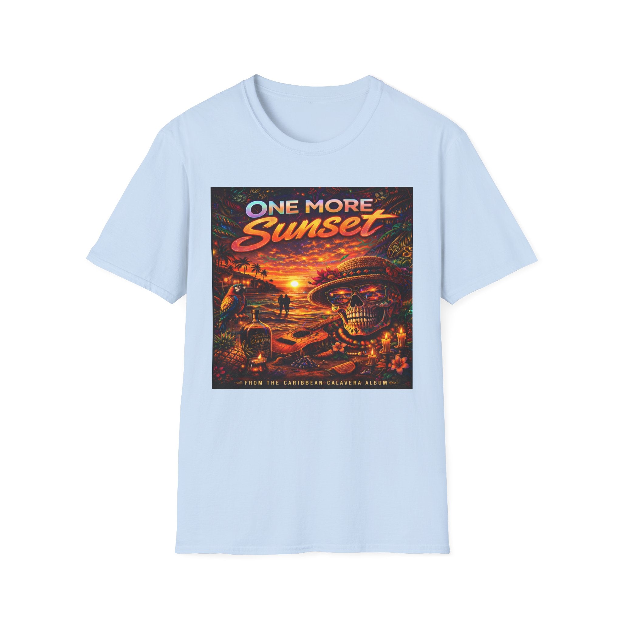 One More Sunset T-Shirt —  Song Cover Art From The Caribbean Calavera Album Retro Surf Skull Sunset Graphic Tee