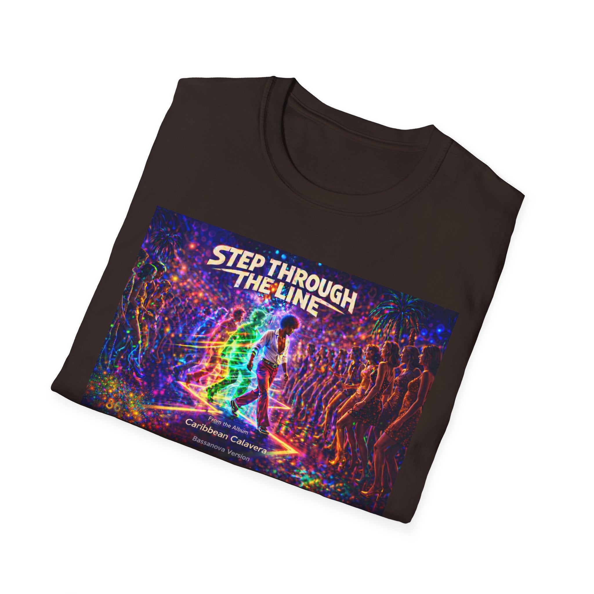 Step Through The Line T-Shirt Song Cover Art From The Caribbean Calavera Album  — Psychedelic Rainbow Silhouette Graphic Tee