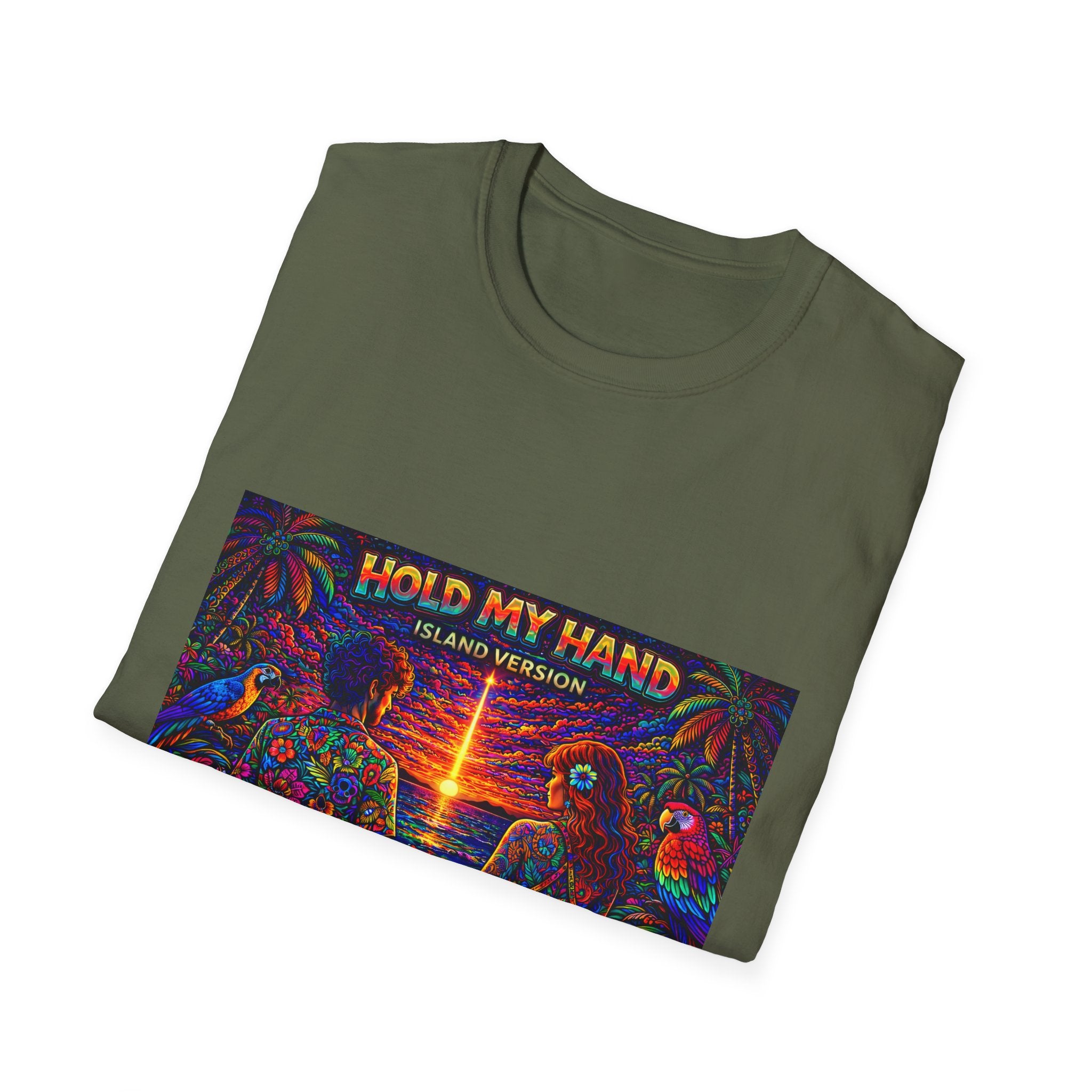 Hold My Hand Island Version Song Cover Art From The Caribbean Calavera Album  T-Shirt — Tropical Parrot Beach Graphic Tee