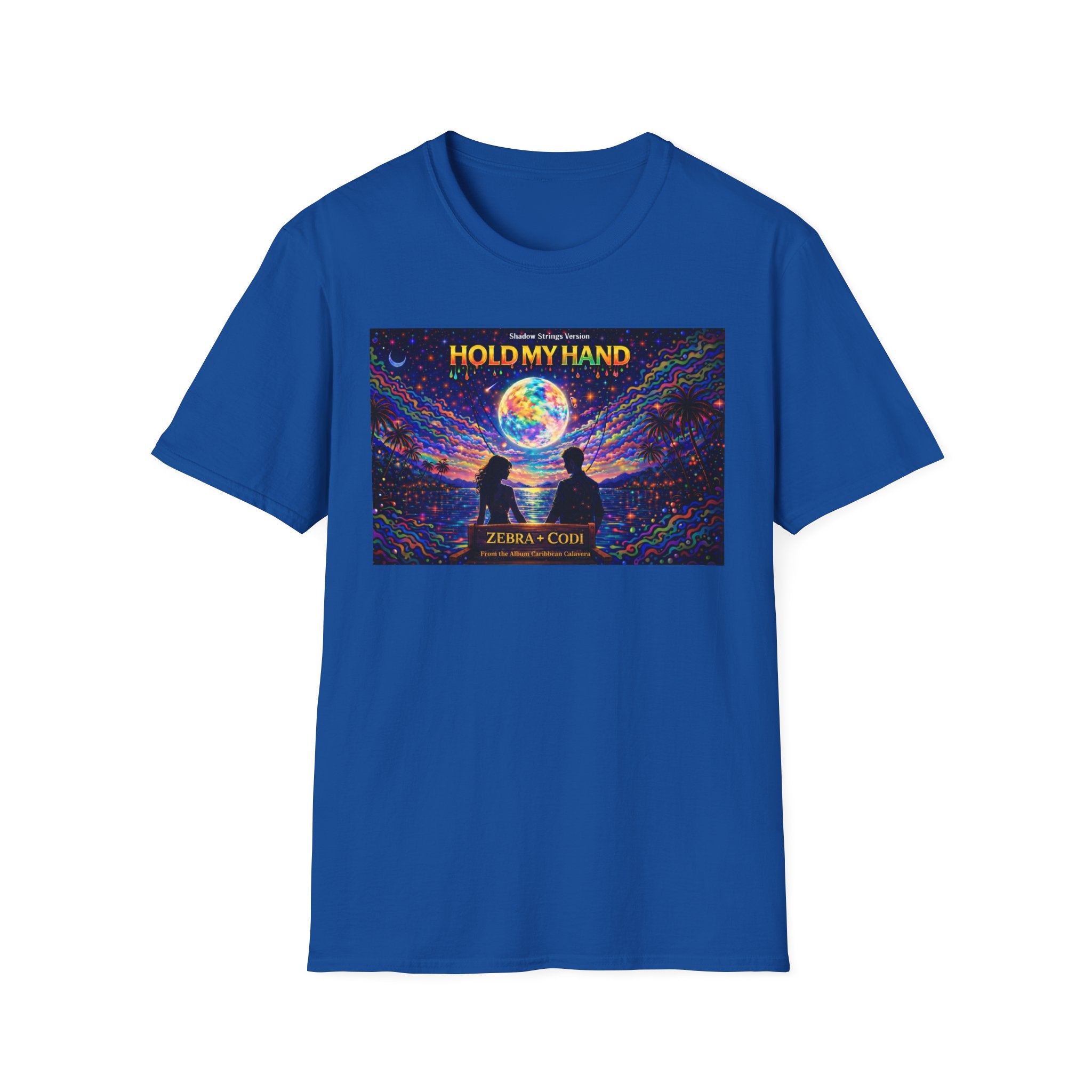Hold My Hand Graphic T-Shirt  Song Cover Art From The Caribbean Calavera Album — Cosmic Couple Silhouette Tee