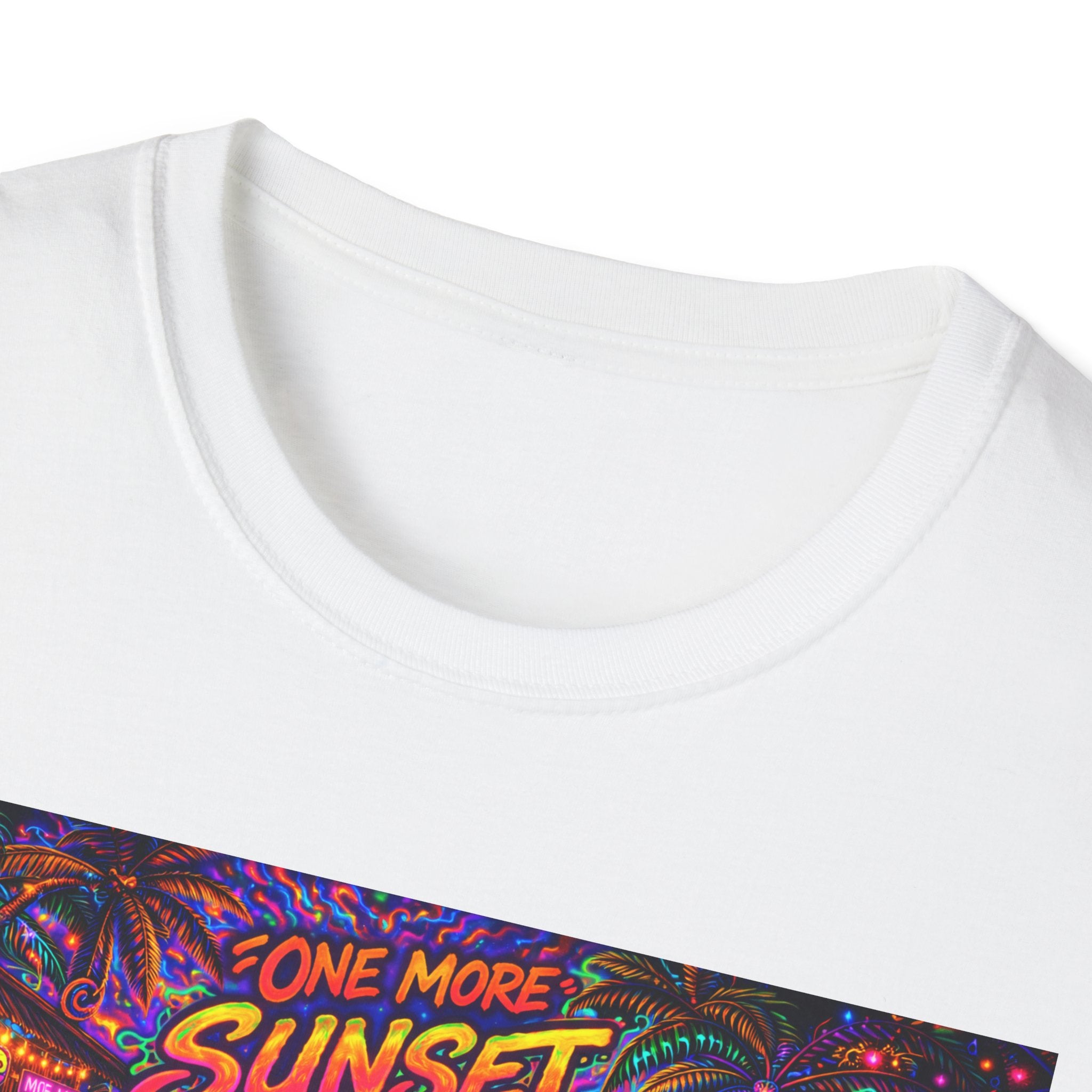 One More Sunset Bonfire Graphic T-Shirt  Song Cover Art From The Caribbean Calavera Album   — "Sunset" Neon Beach Party Tee