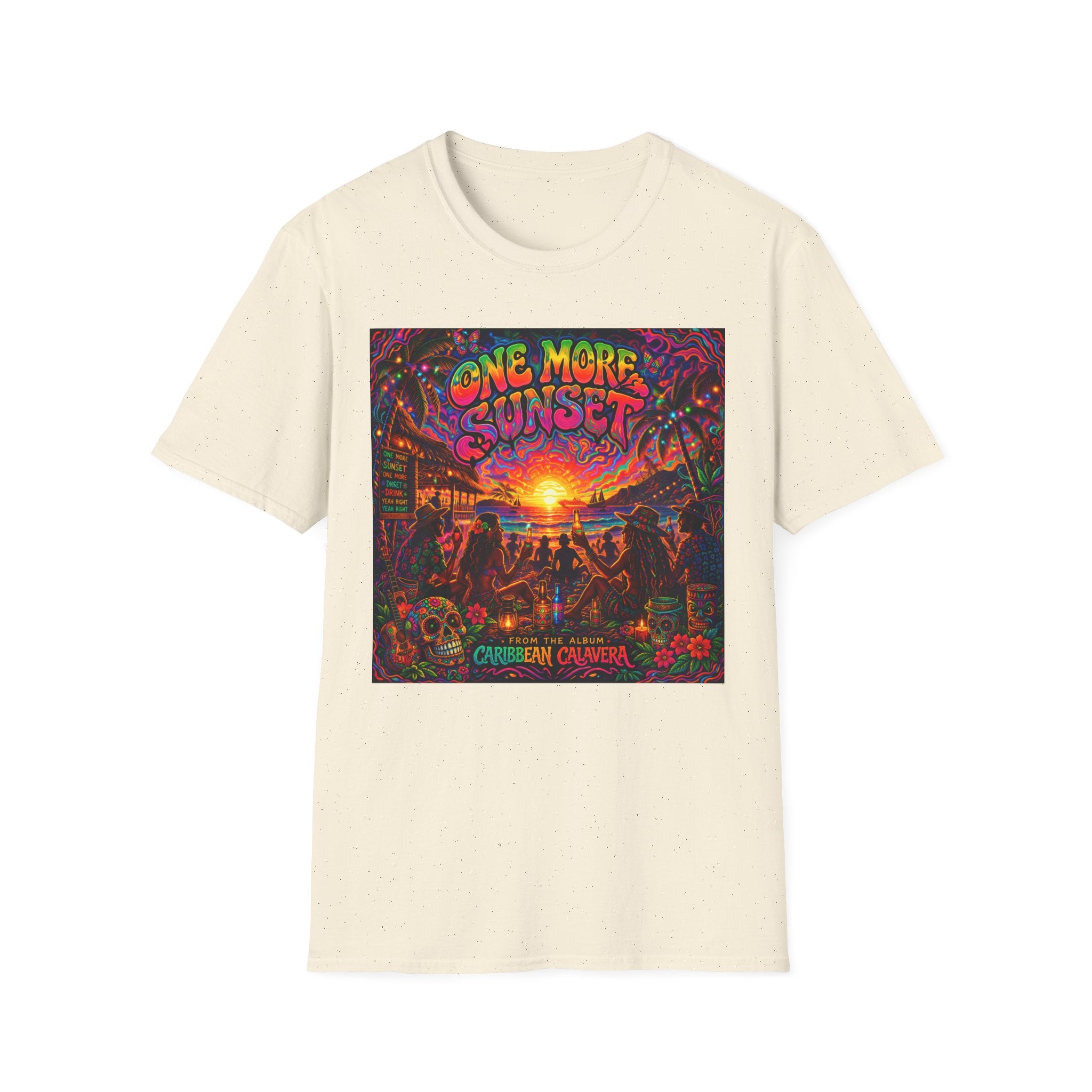 One More Sunset T-Shirt —  Song Cover Art From The Caribbean Calavera Album   Tropical Sunset Concert Graphic Tee