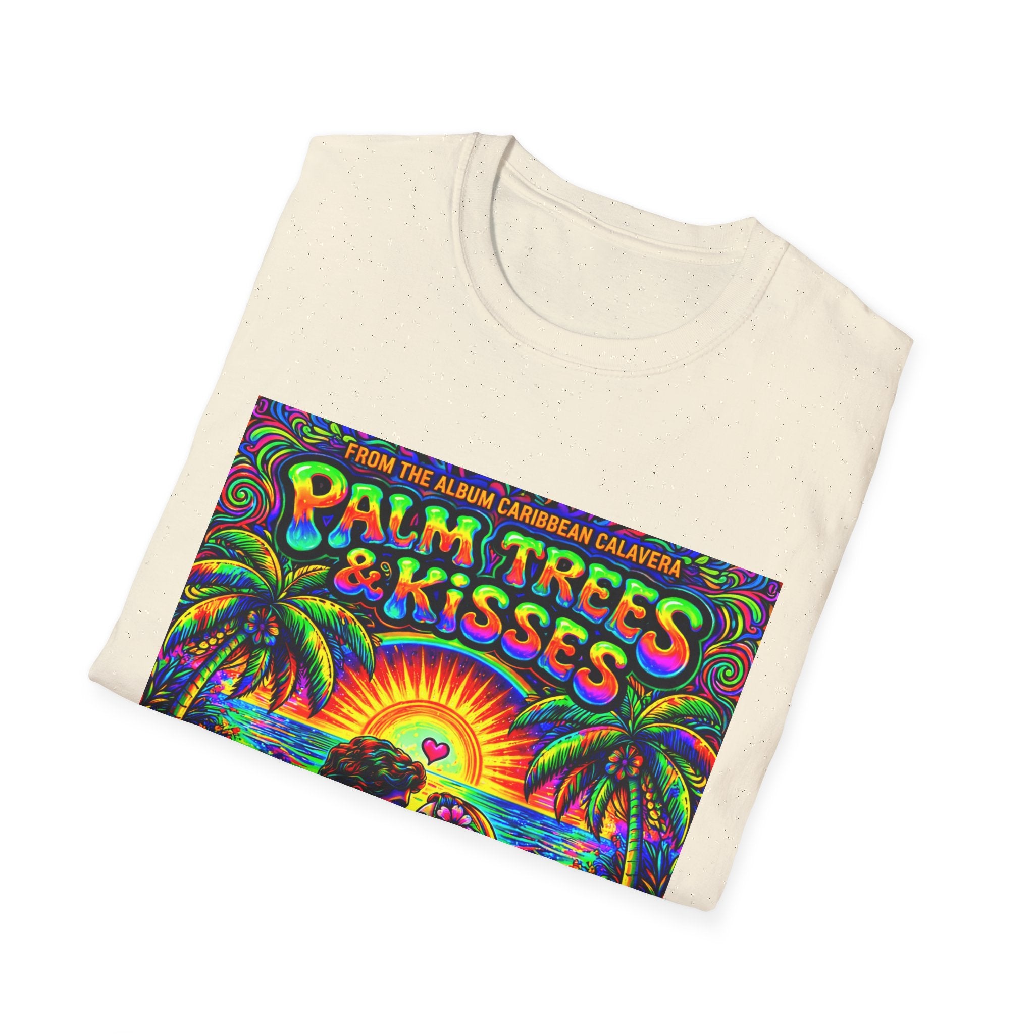 Palm Trees & Kisses Song Cover Art From The Caribbean Calavera Album  Tropical Graphic T-Shirt — Retro Sunset Beach Vibes
