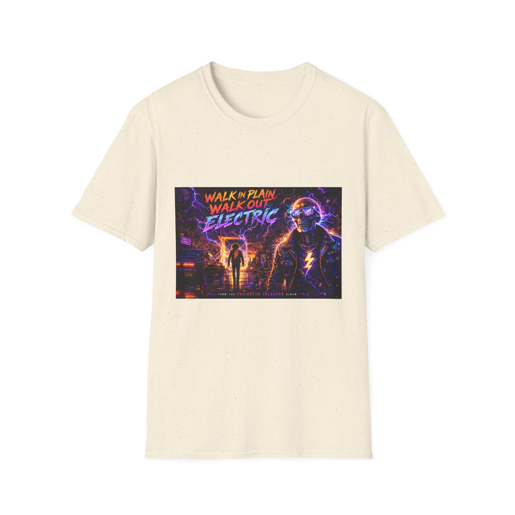 Walk Out Electric  Song Cover Art From The Caribbean Calavera Album Hoodie Retro Tee — “Walk In Plain, Walk Out Electric” Vintage Cyberpunk T-Shirt