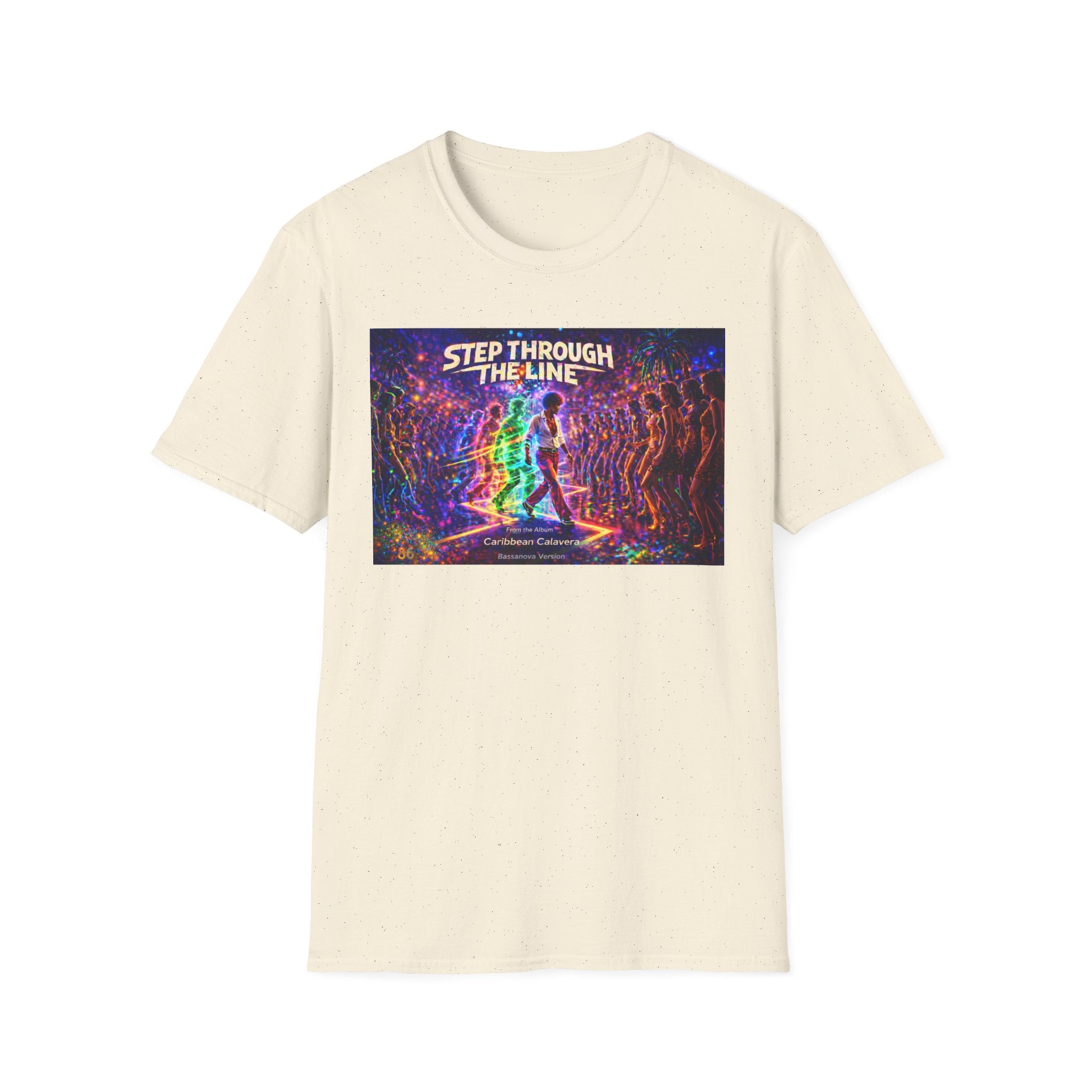 Step Through The Line T-Shirt Song Cover Art From The Caribbean Calavera Album  — Psychedelic Rainbow Silhouette Graphic Tee