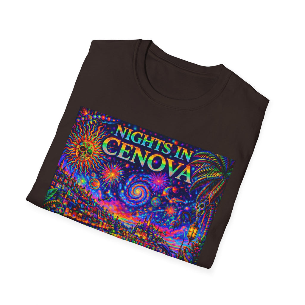 Nights in Cenovia T-Shirt  Song Cover Art From The Caribbean Calavera Album   — Colorful Fireworks Cityscape Tee
