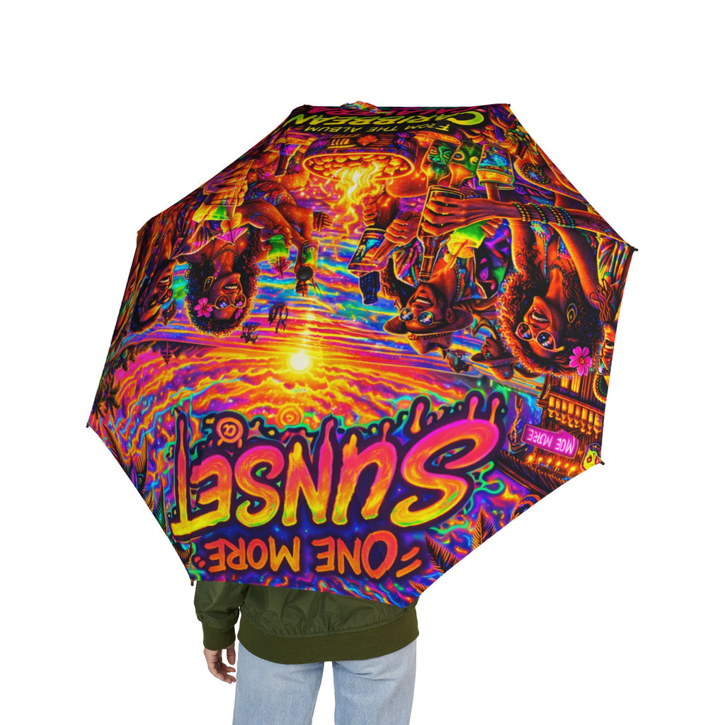 One More Sunset Psychedelic Sunset Foldable Umbrella — Vibrant Trippy Print, Semi-Automatic Compact