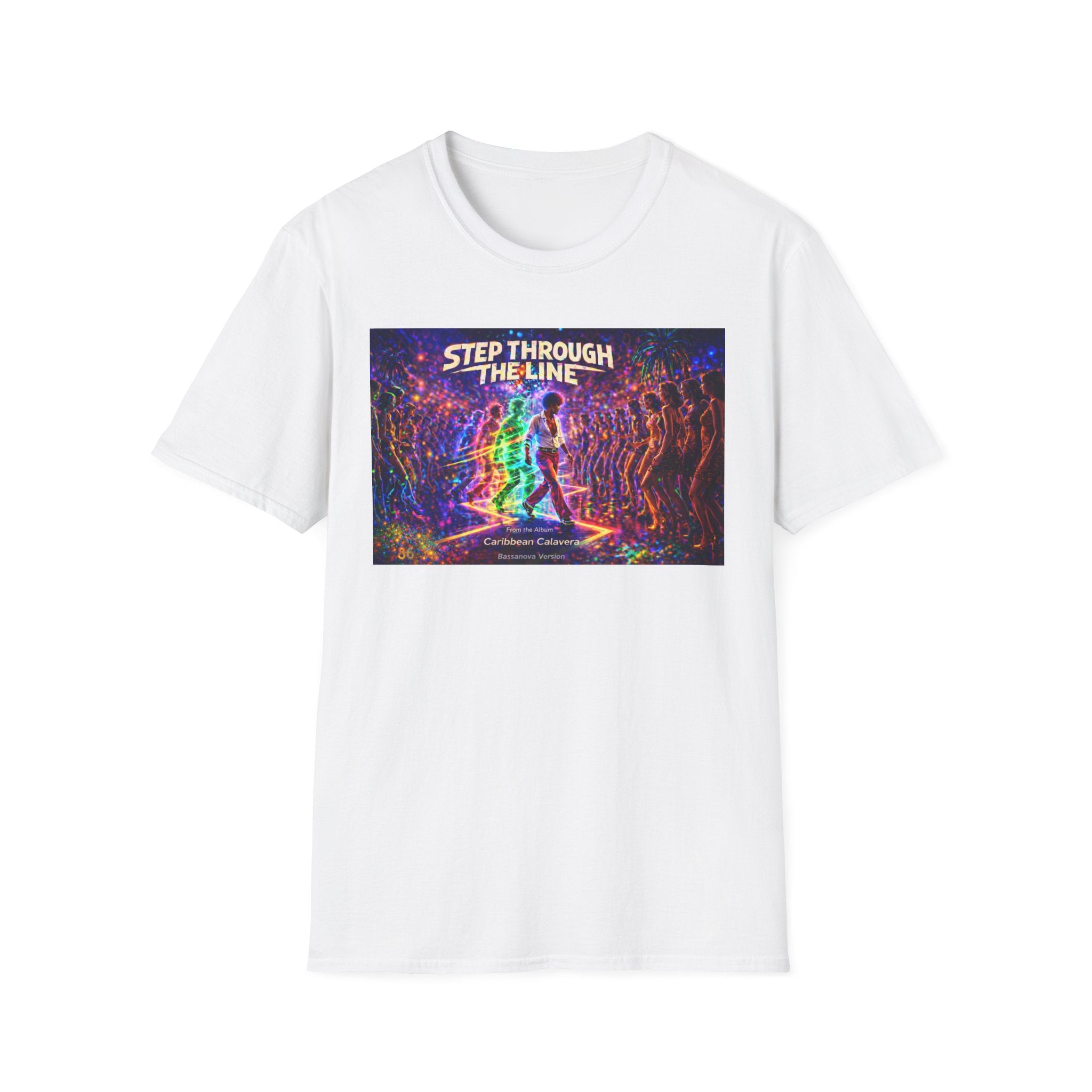 Step Through The Line T-Shirt Song Cover Art From The Caribbean Calavera Album  — Psychedelic Rainbow Silhouette Graphic Tee