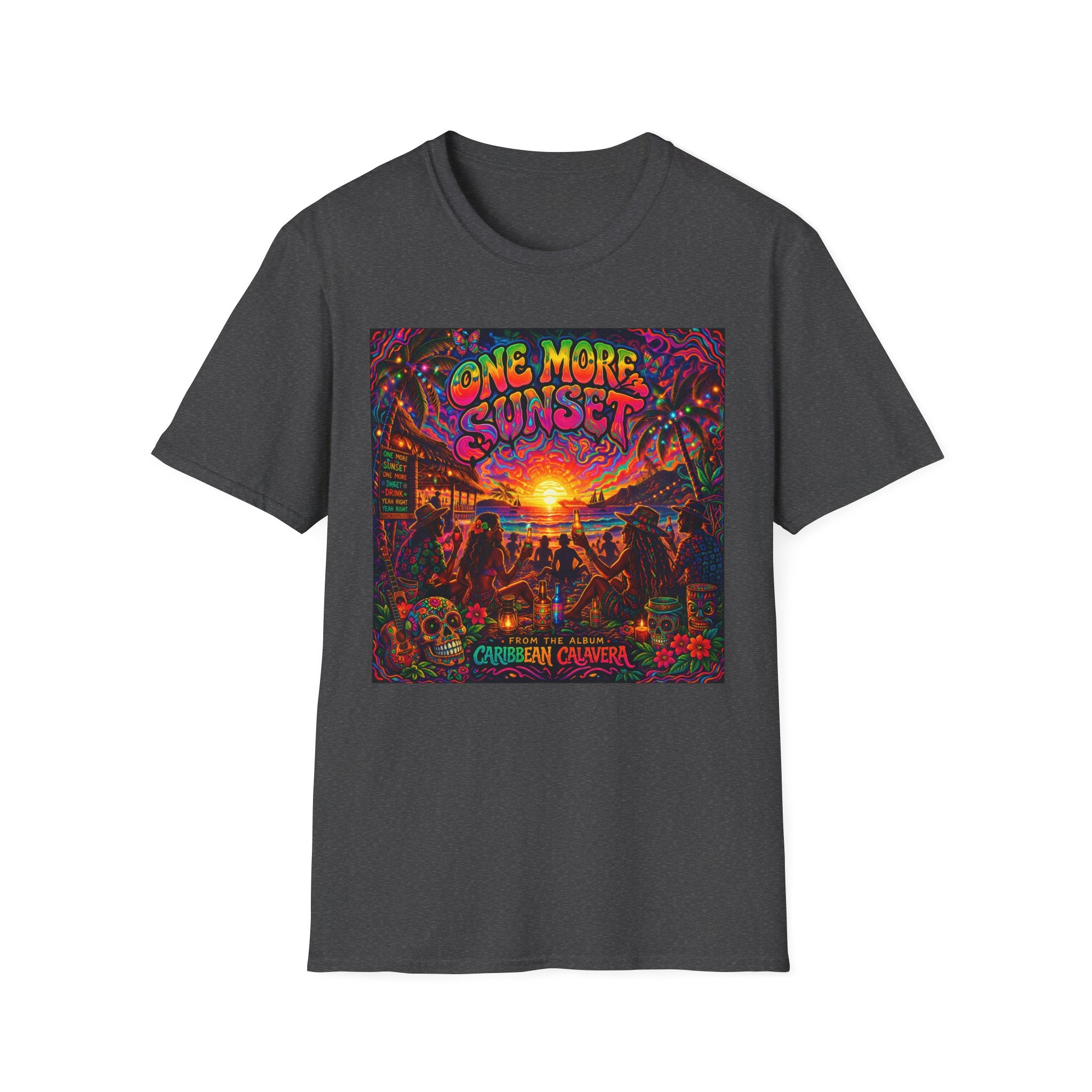 One More Sunset T-Shirt —  Song Cover Art From The Caribbean Calavera Album   Tropical Sunset Concert Graphic Tee