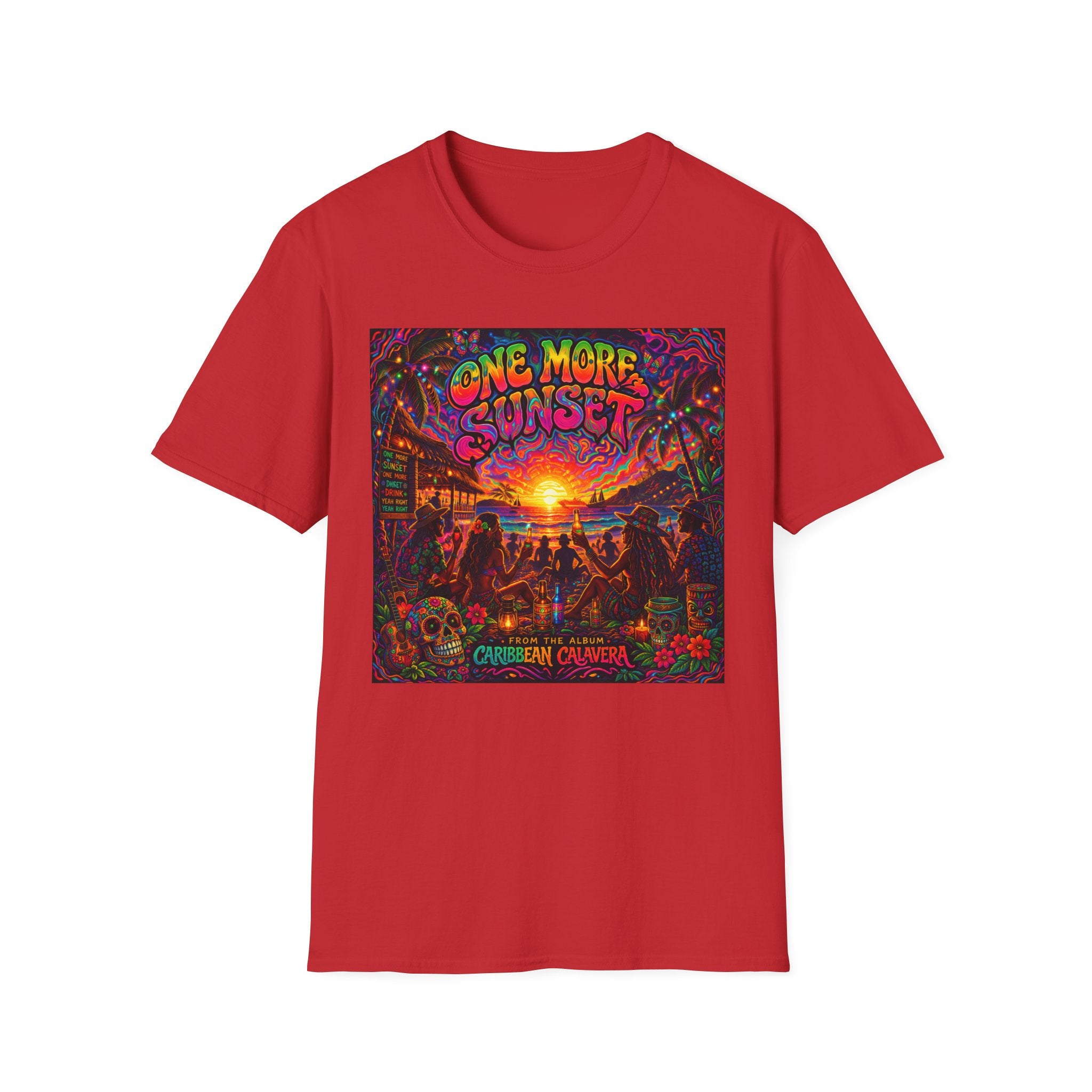 One More Sunset T-Shirt —  Song Cover Art From The Caribbean Calavera Album   Tropical Sunset Concert Graphic Tee