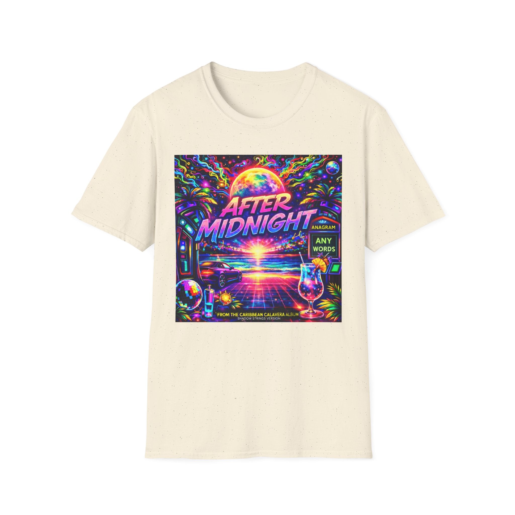 After Midnight T-Shirt Song Cover Art From The Caribbean Calavera Album  — Neon Retro Sunset Vaporwave Tee