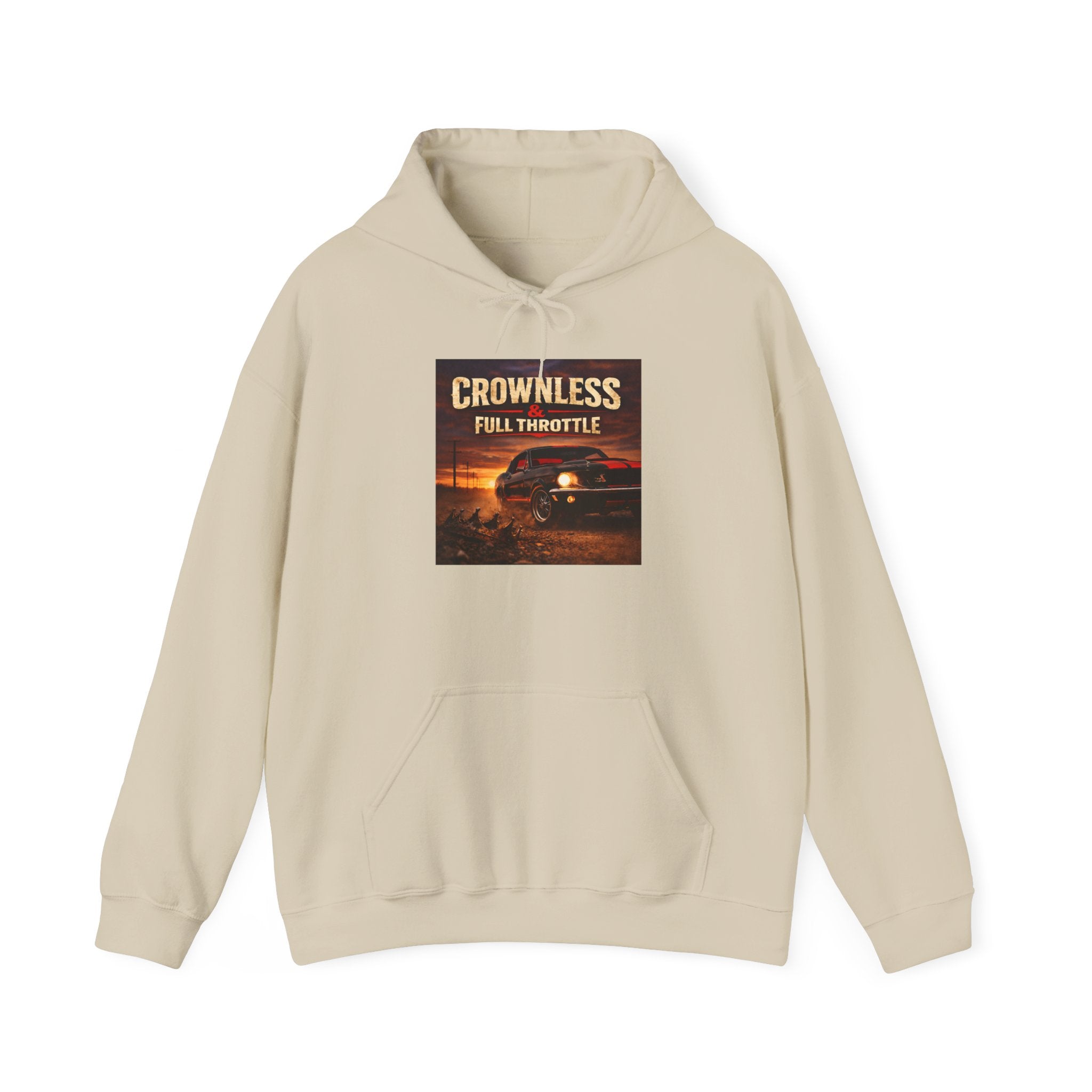 Crownless & Full Throttle Album Hoodie - Vintage Muscle Car Sunset Pullover