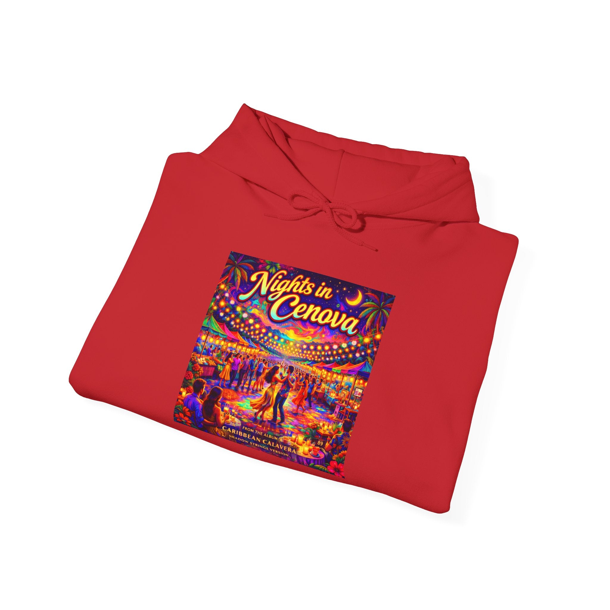 Nights in Cenova Song Cover Art From The Caribbean Calavera Album  Colorful Festival Street Scene Pullover HOODIE