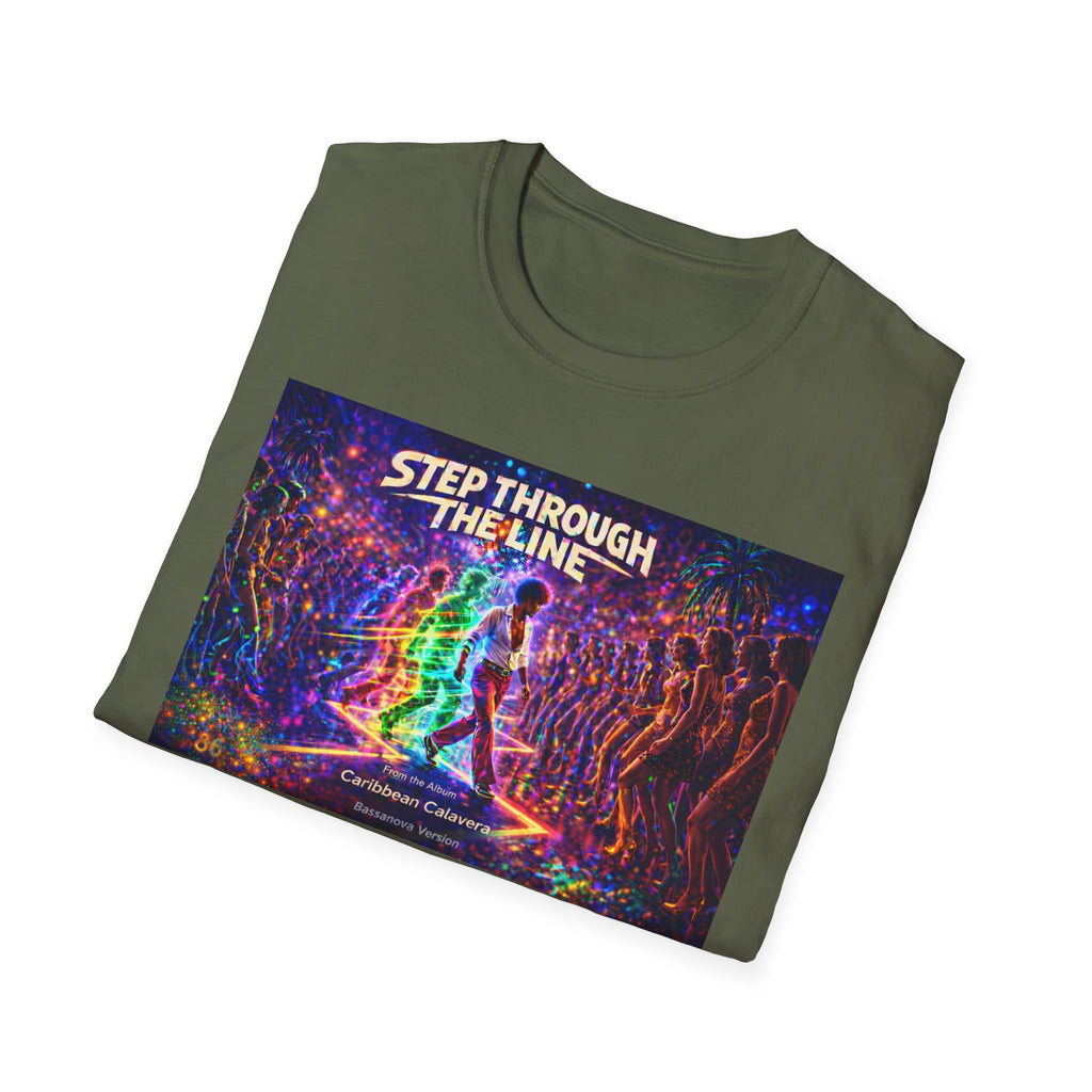 Step Through The Line T-Shirt Song Cover Art From The Caribbean Calavera Album  — Psychedelic Rainbow Silhouette Graphic Tee