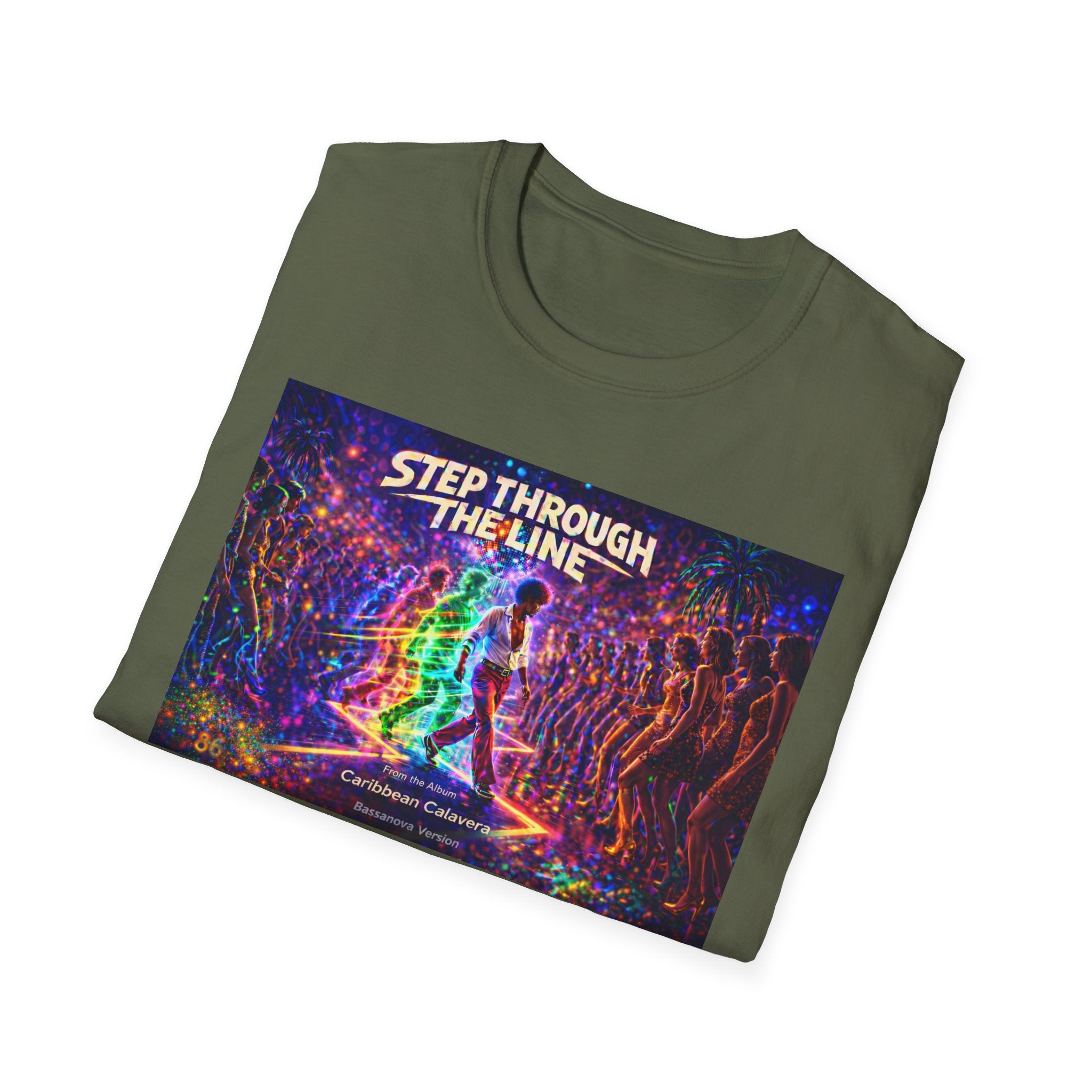 Step Through The Line T-Shirt Song Cover Art From The Caribbean Calavera Album  — Psychedelic Rainbow Silhouette Graphic Tee