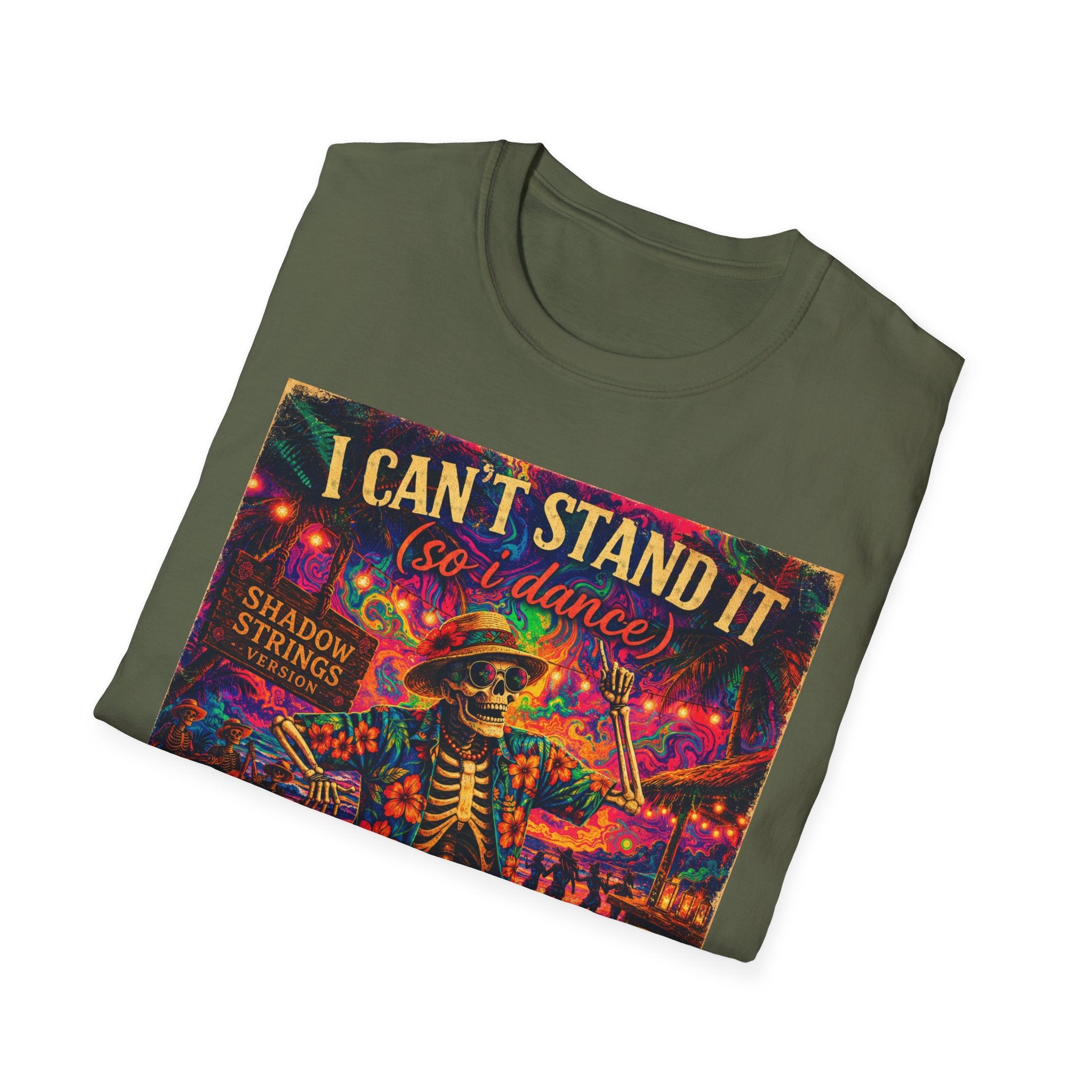 I Can't Stand It So I Dance T-Shirt —   Song Cover Art From The Caribbean Calavera Album  Day of the Dead Skeleton Festival Tee