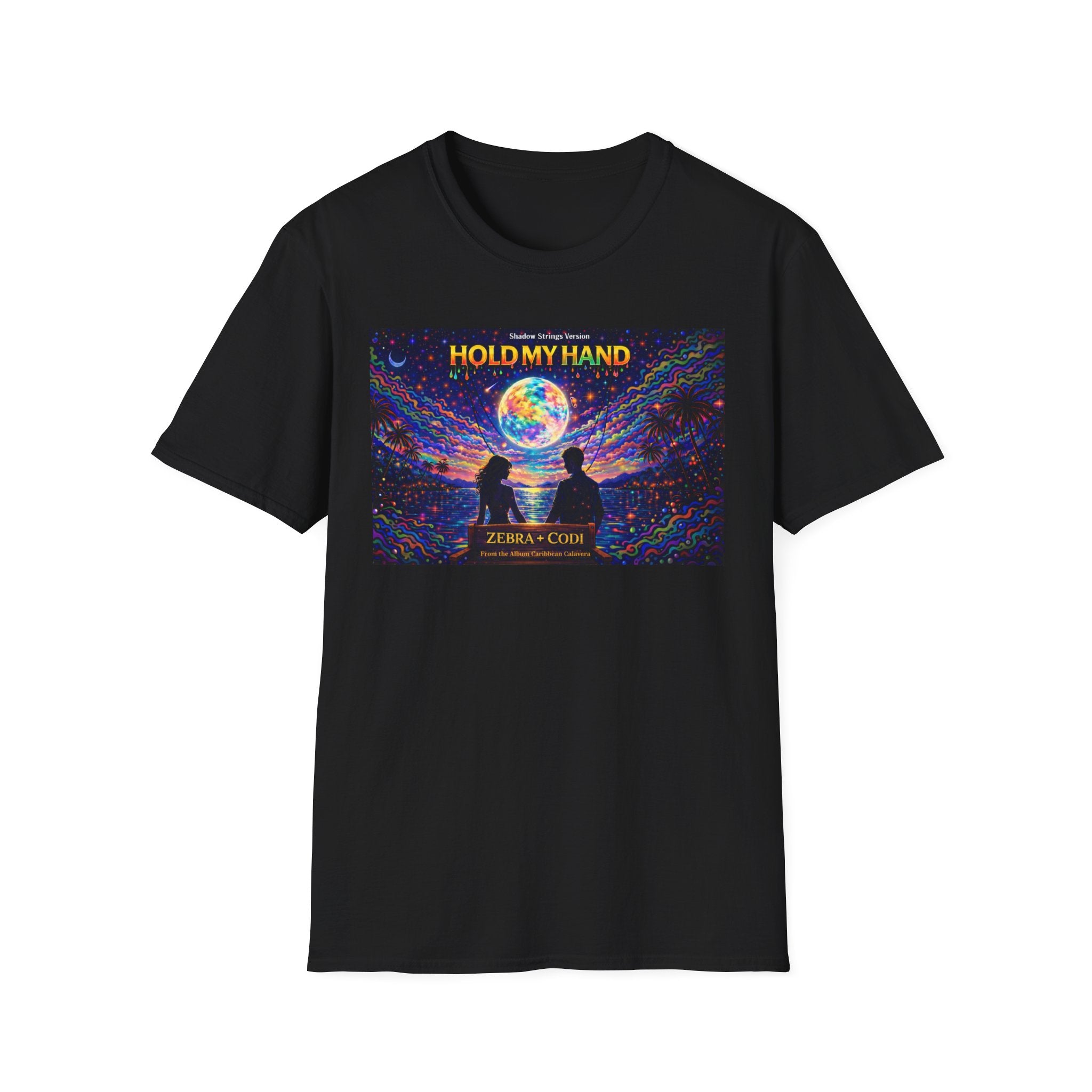 Hold My Hand Graphic T-Shirt  Song Cover Art From The Caribbean Calavera Album — Cosmic Couple Silhouette Tee
