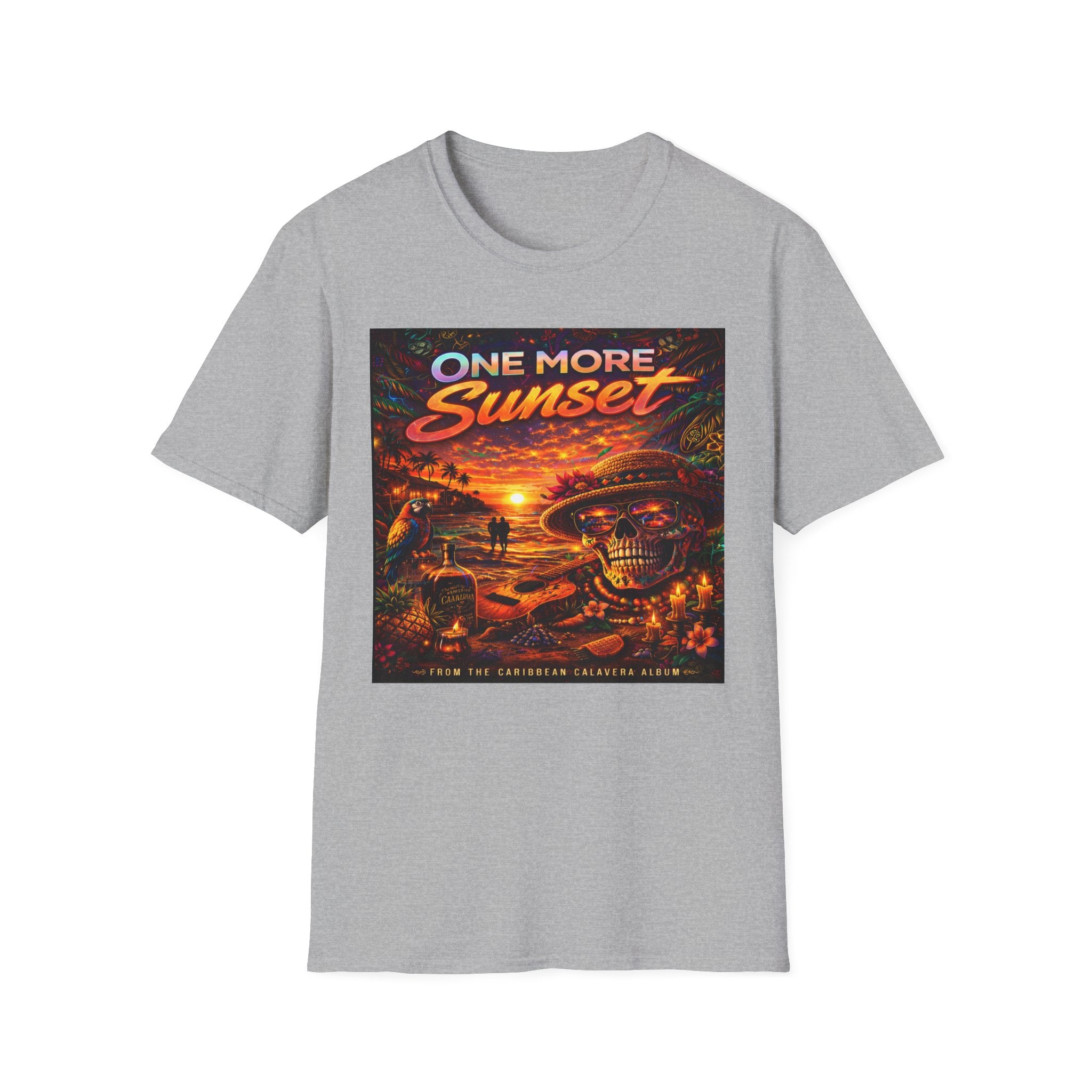 One More Sunset T-Shirt —  Song Cover Art From The Caribbean Calavera Album Retro Surf Skull Sunset Graphic Tee
