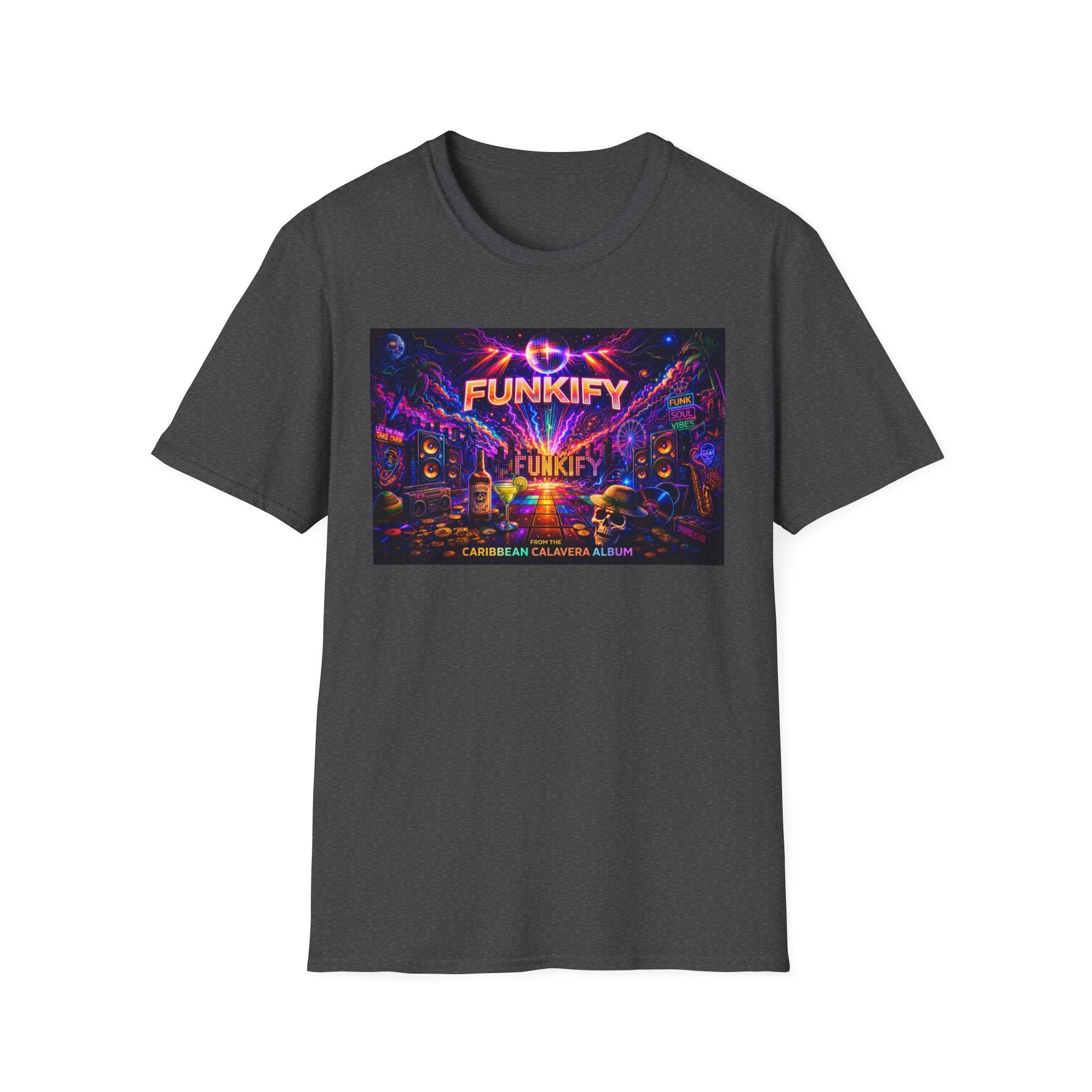 Funkify   Song Cover Art From The Caribbean Calavera Album  Neon City T-Shirt – Retro Synthwave Music Tee